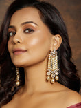 Load image into Gallery viewer, Beaded Gold Tone Polki Chandelier Earring
