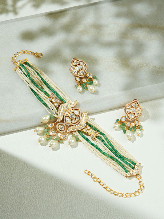 Elegant White & Green Necklace Set