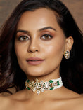 Load image into Gallery viewer, White & Green Shaded Polki Choker Set
