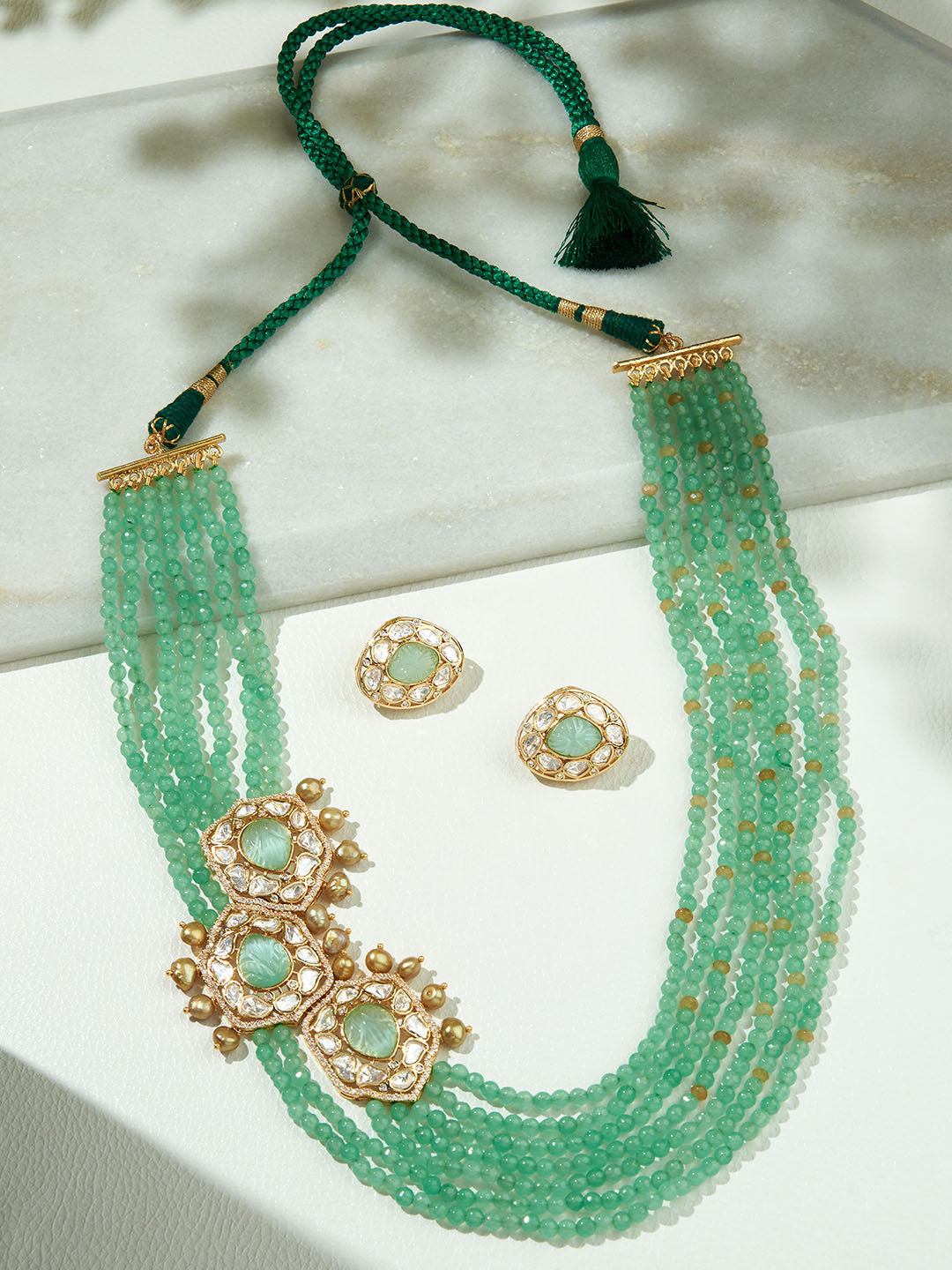 Green Layered Broach Necklace Set