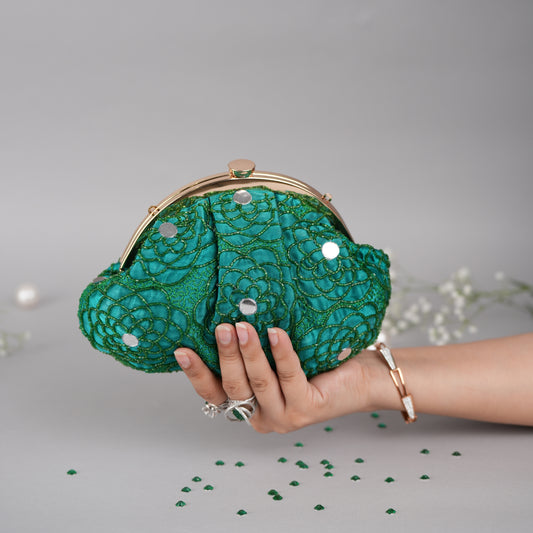 Emerald Monotone Soft Clutch With Handle