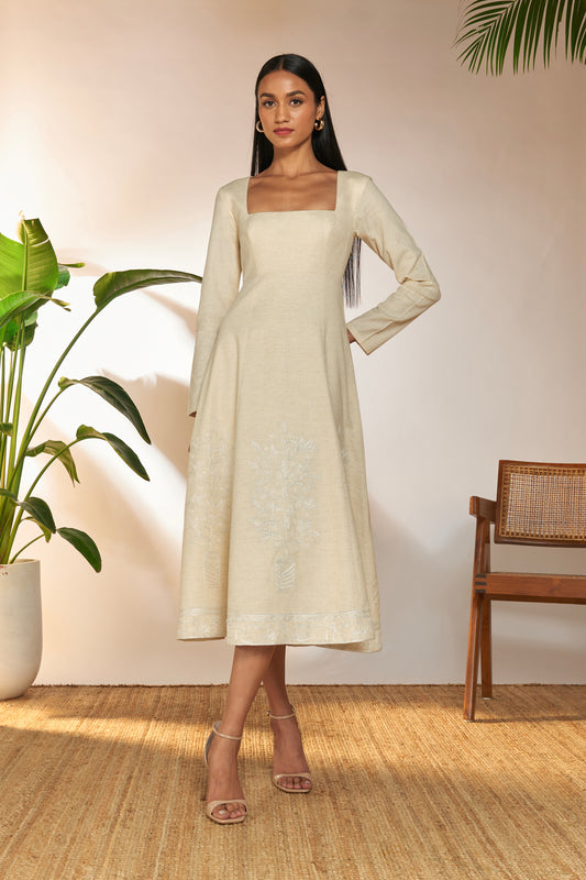 Ivory Full Sleeve Embroidered Dress