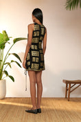Load image into Gallery viewer, Black Open Door Foil Mini Wrap Dress

