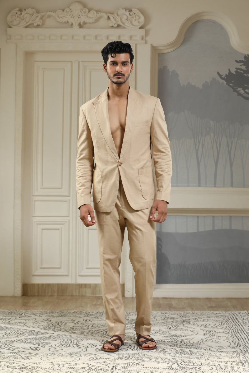 Beige Breeze Linen Blazer Set