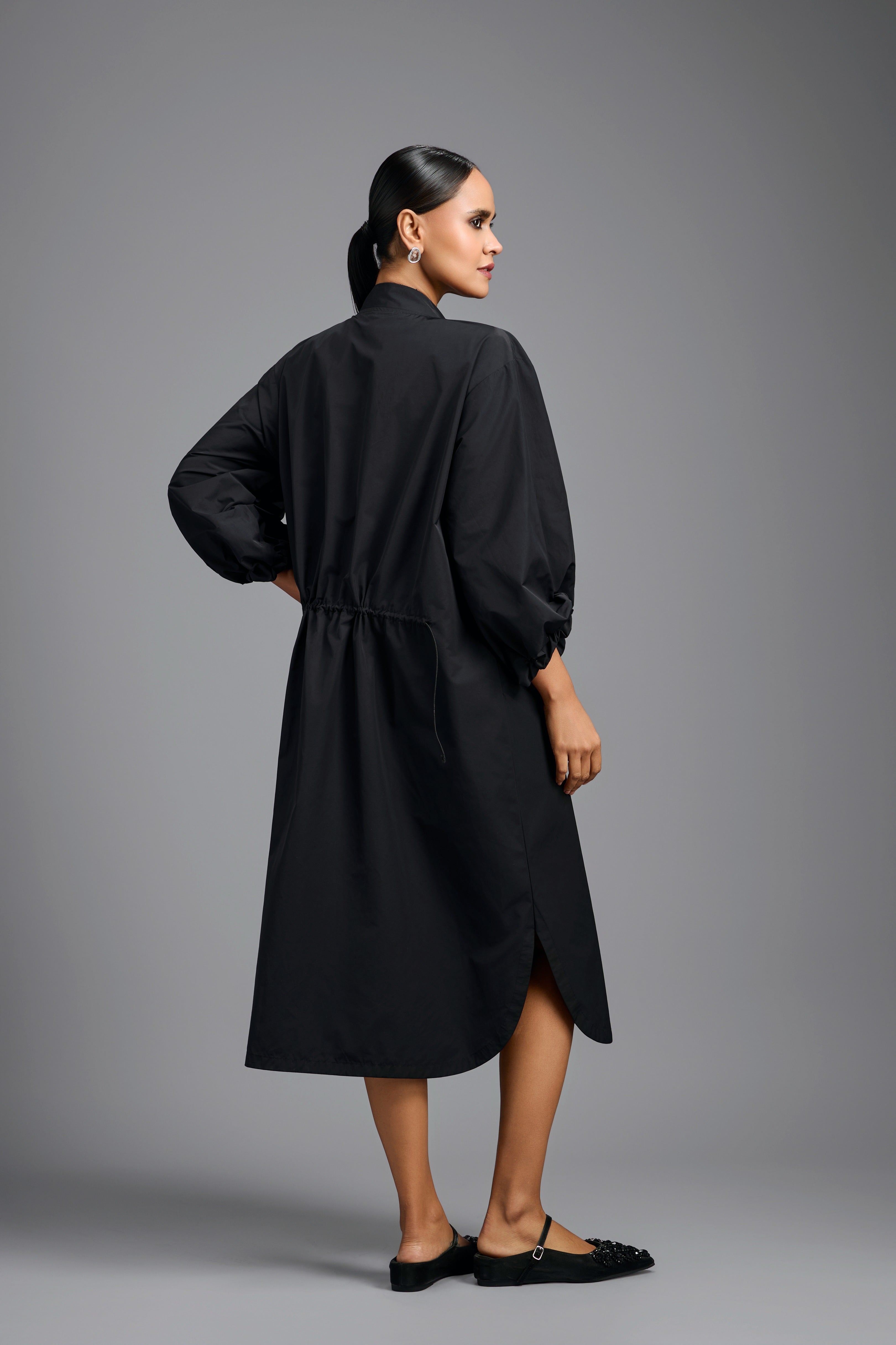 Black Metallic Panel Midi Dress