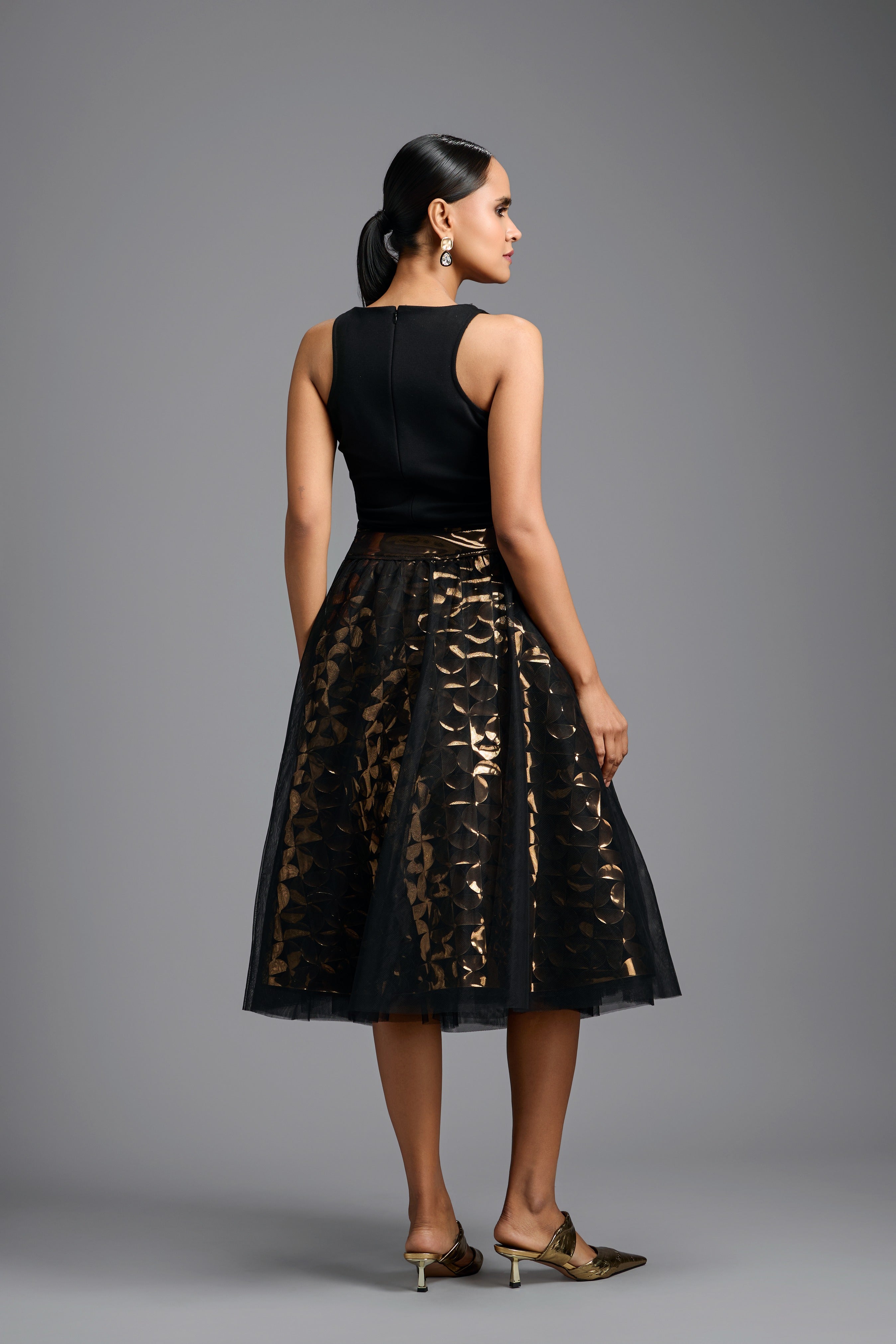 Black & Gold Metallic Cutwork Skirt