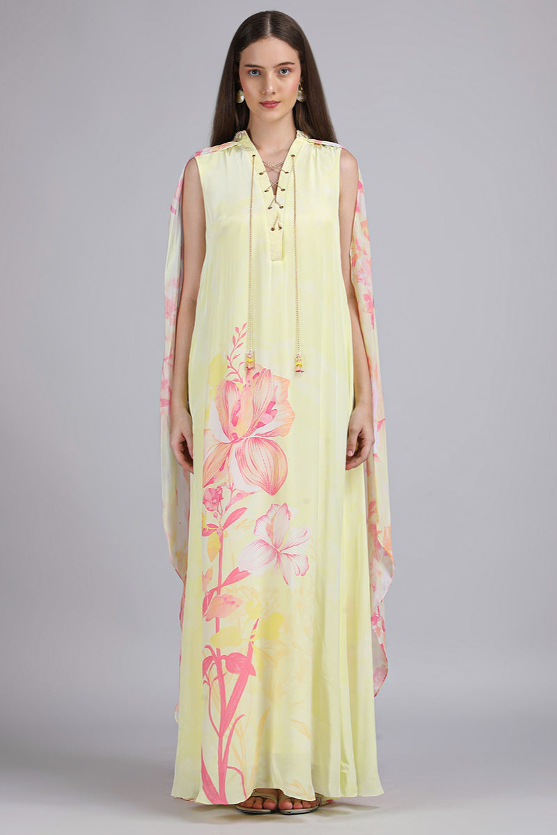 One Motif Placement Dress with cape