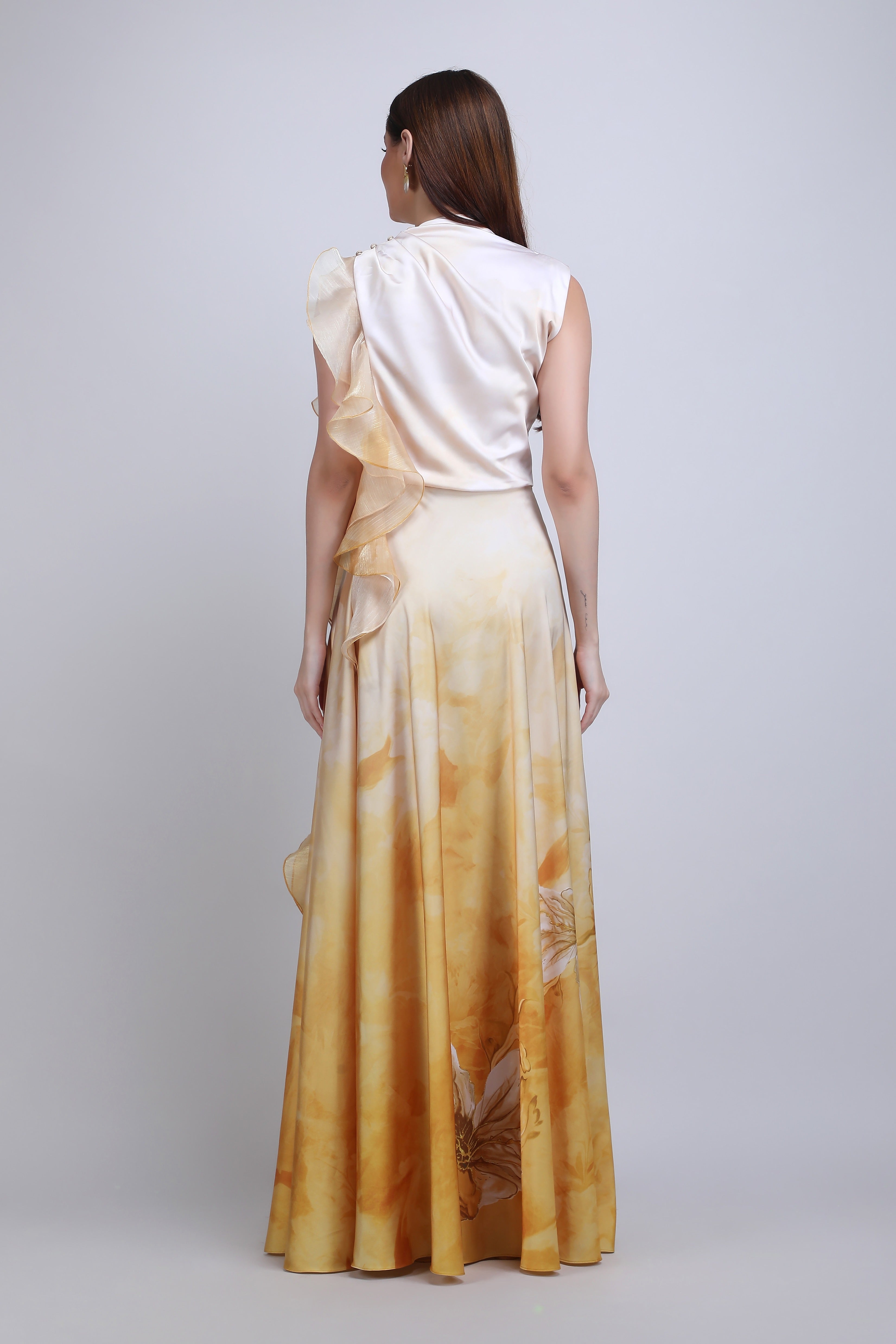 Ochre Sculpt Ruffle Gown