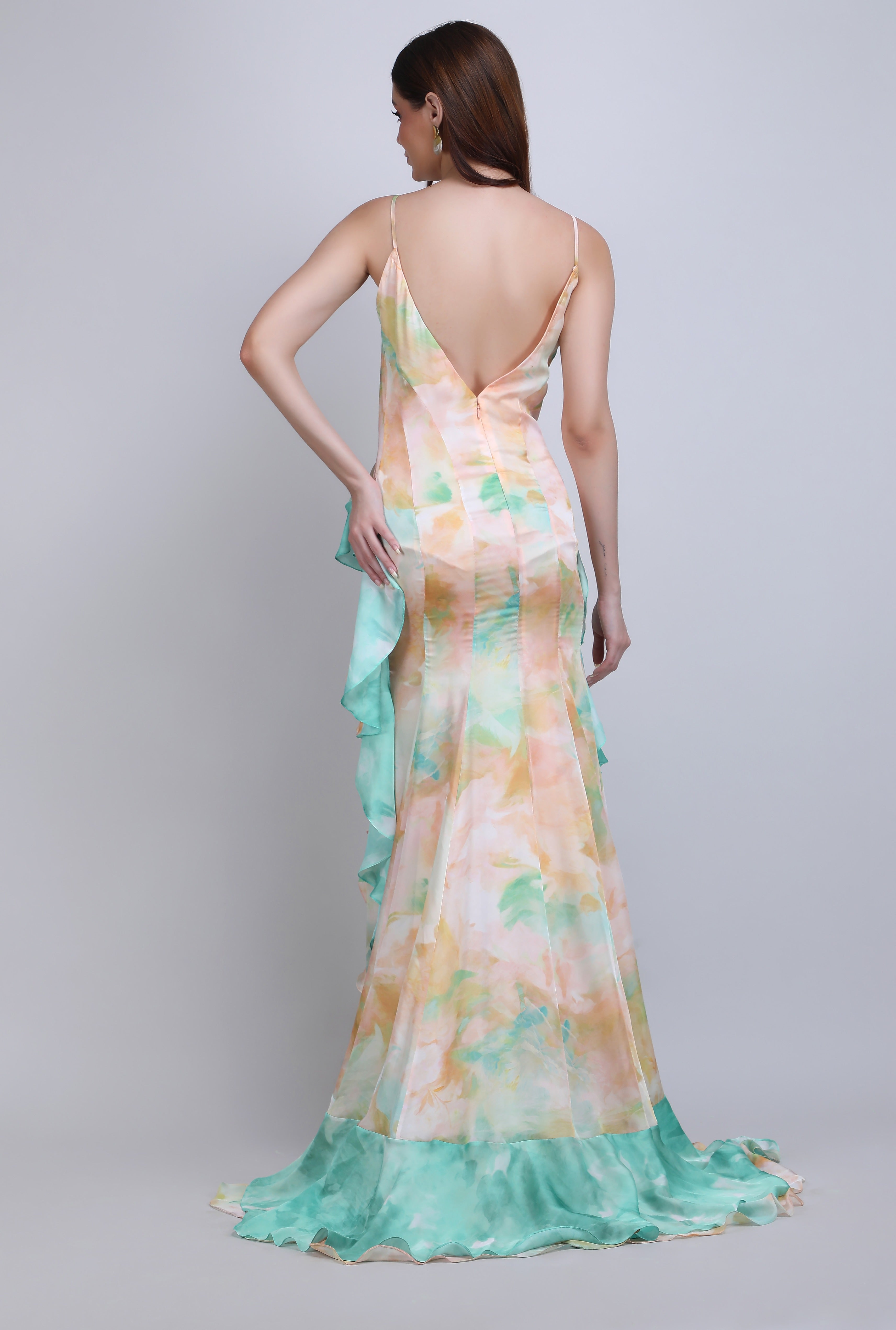 Soft marble muse Ruffle Cascade Dress