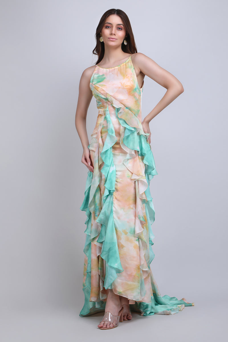 Soft marble muse Ruffle Cascade Dress