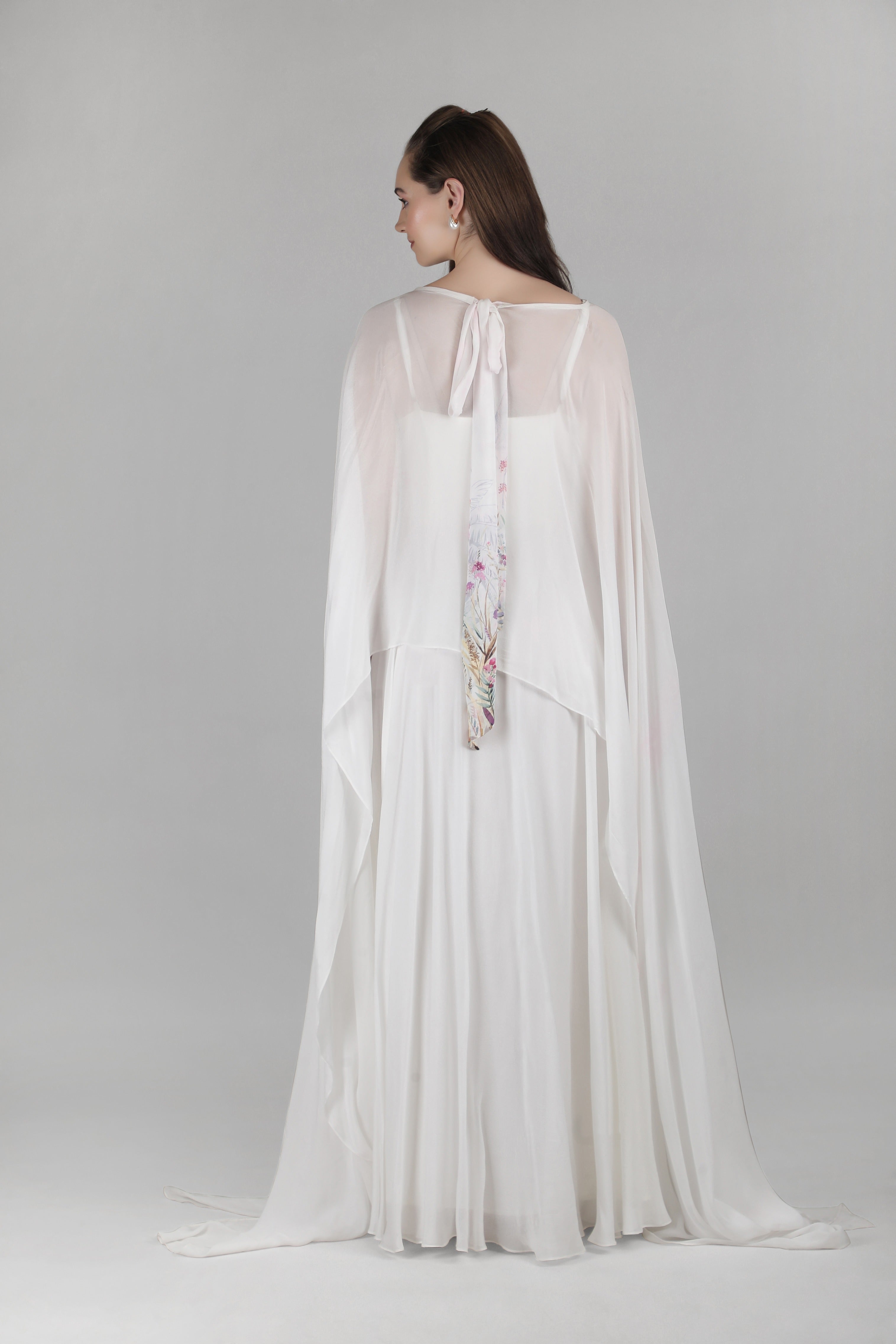 Ivory Palm Sheer Cape Gown
