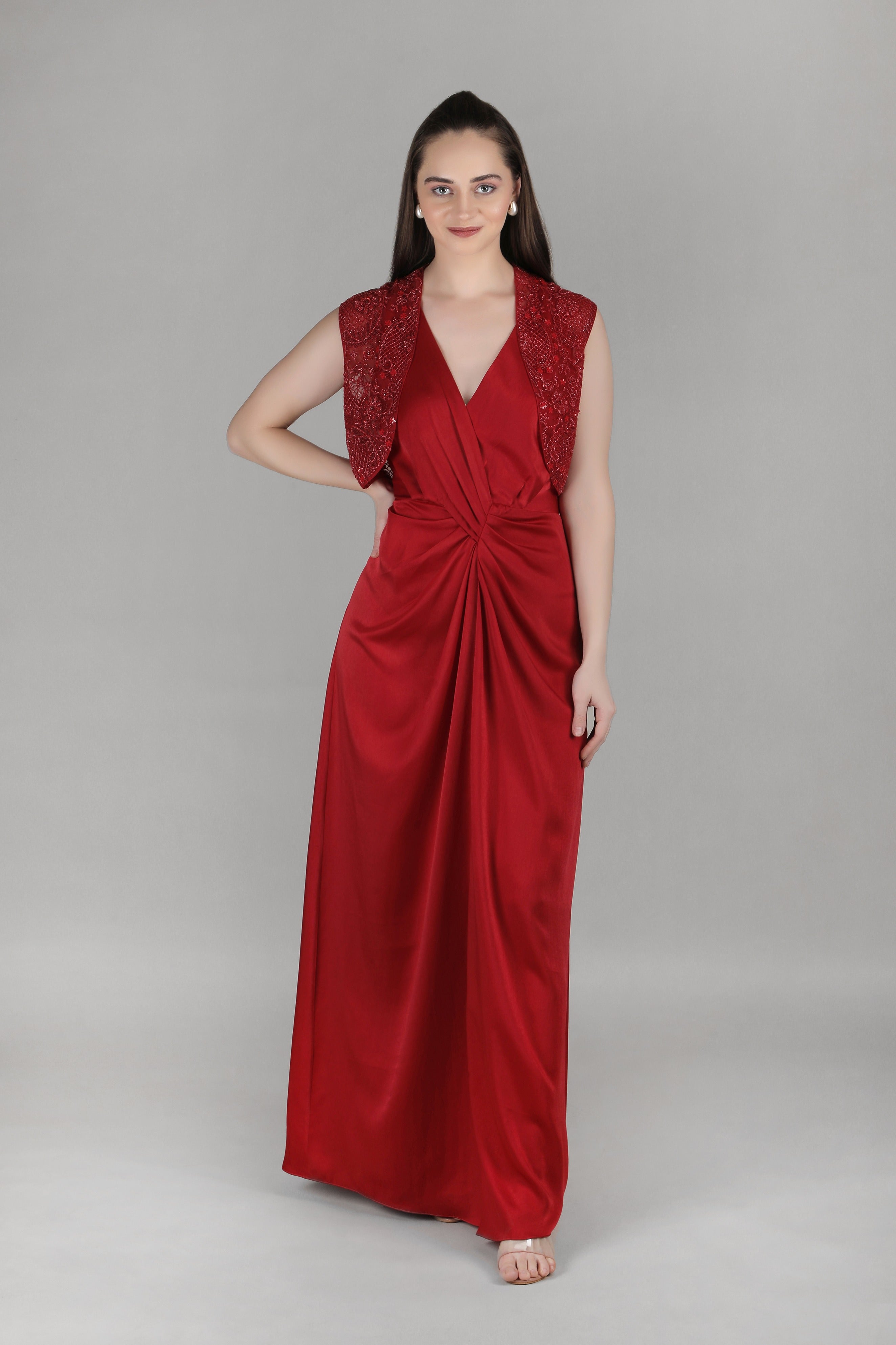 Red Drape Waist Dress