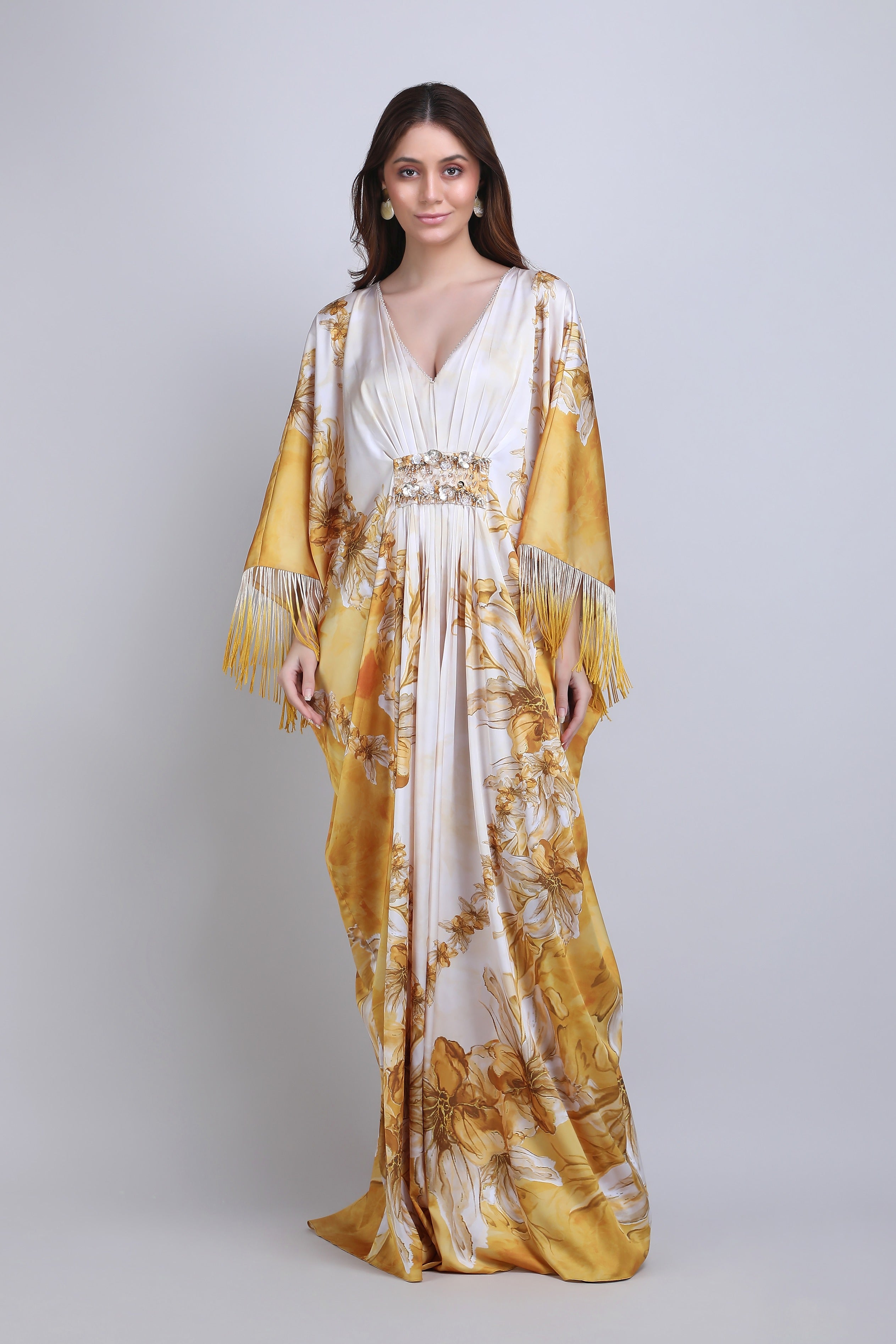 Orchre Gold Fringe Drape Kaftan