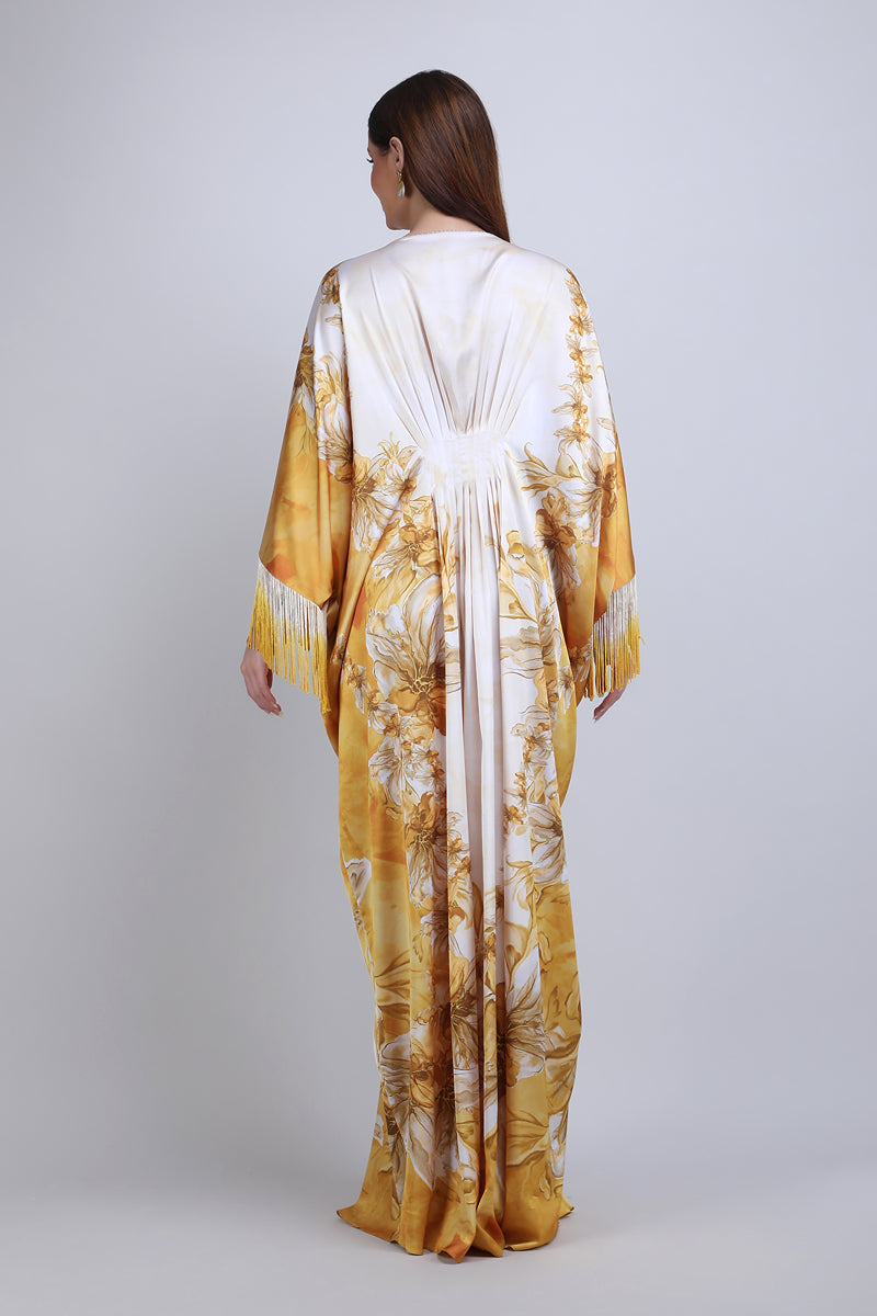 Orchre Gold Fringe Drape Kaftan