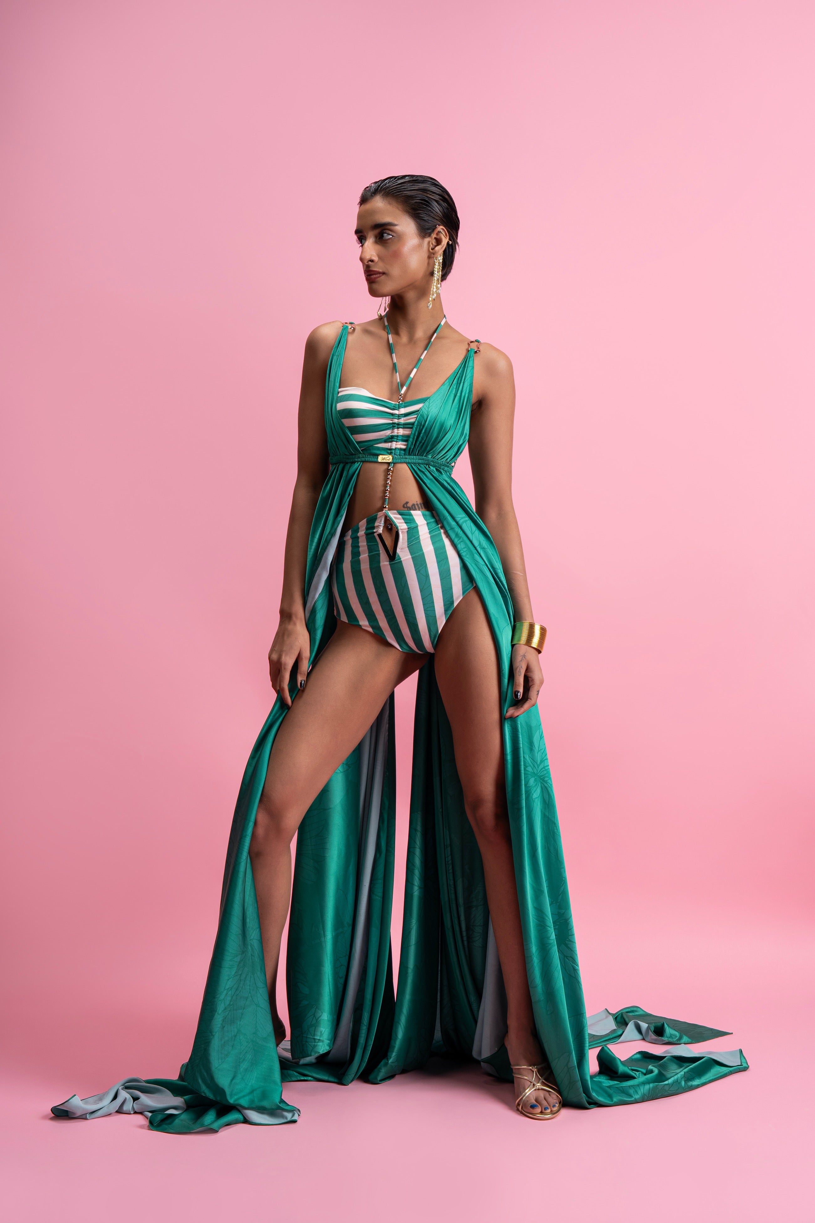 Cut-Out Swimsuit with Drape Overlay