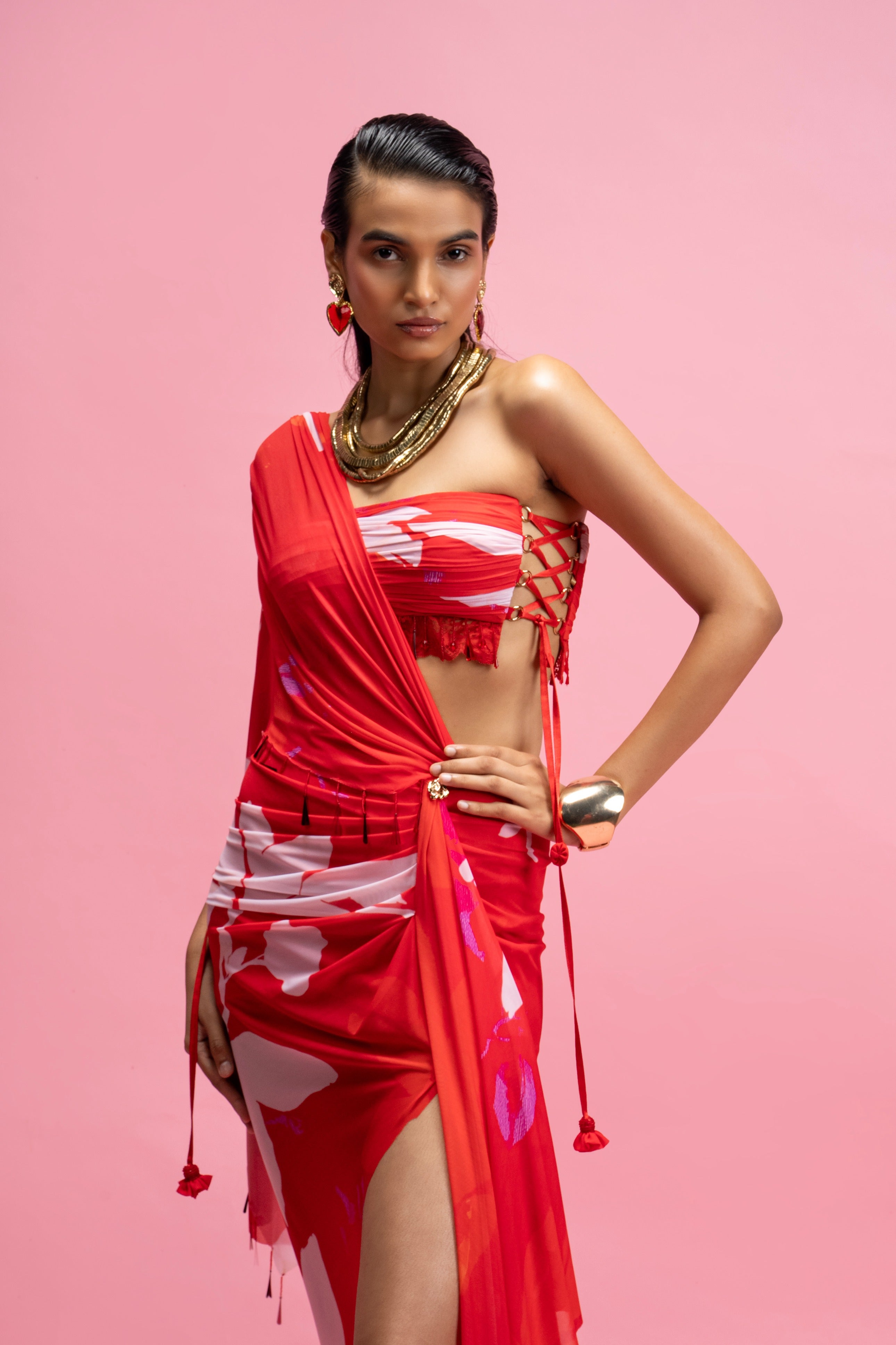 Scarlet Chantilly Drape Skirt Set