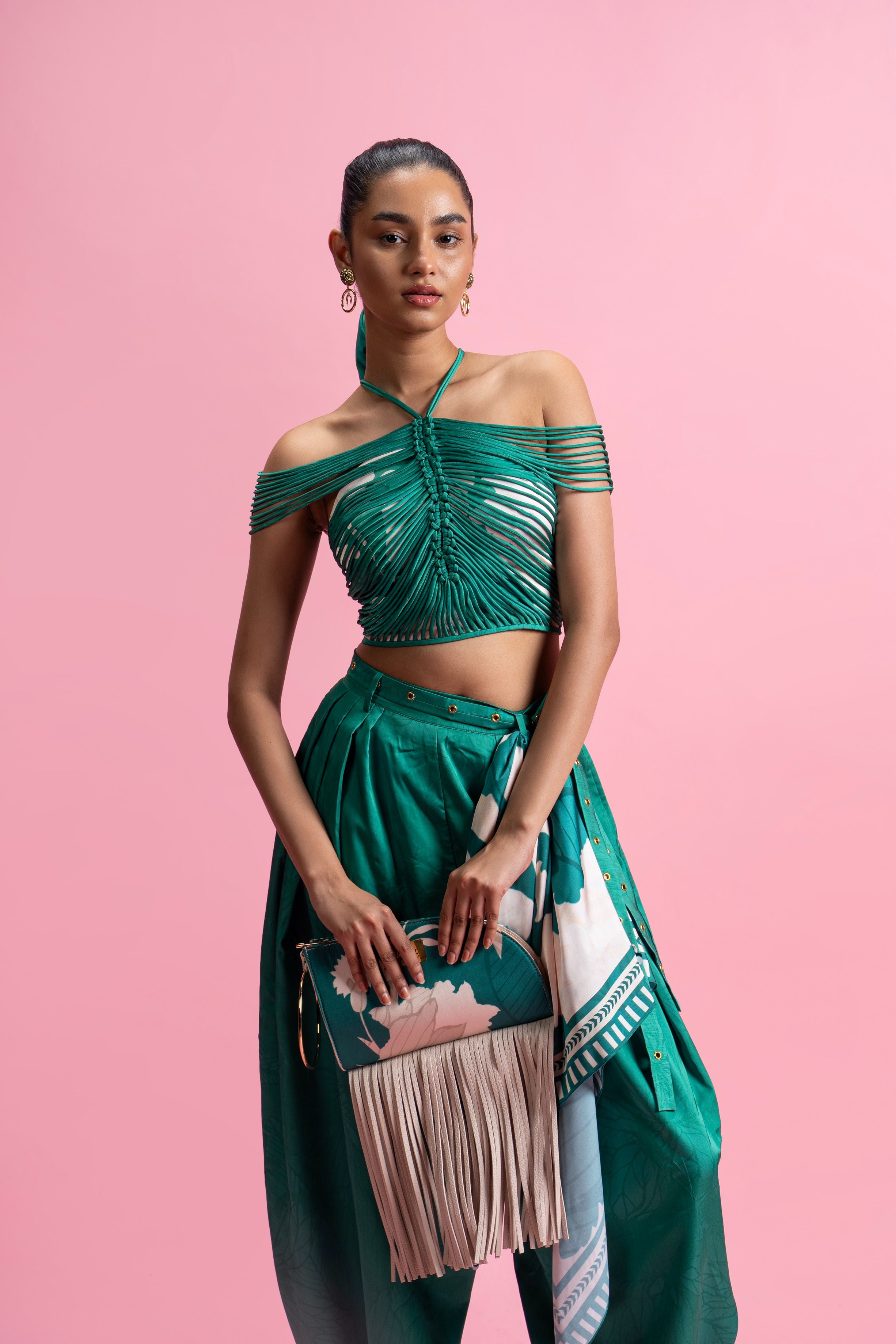 Hand-Coorded Halter Top & Balloon Pants Set