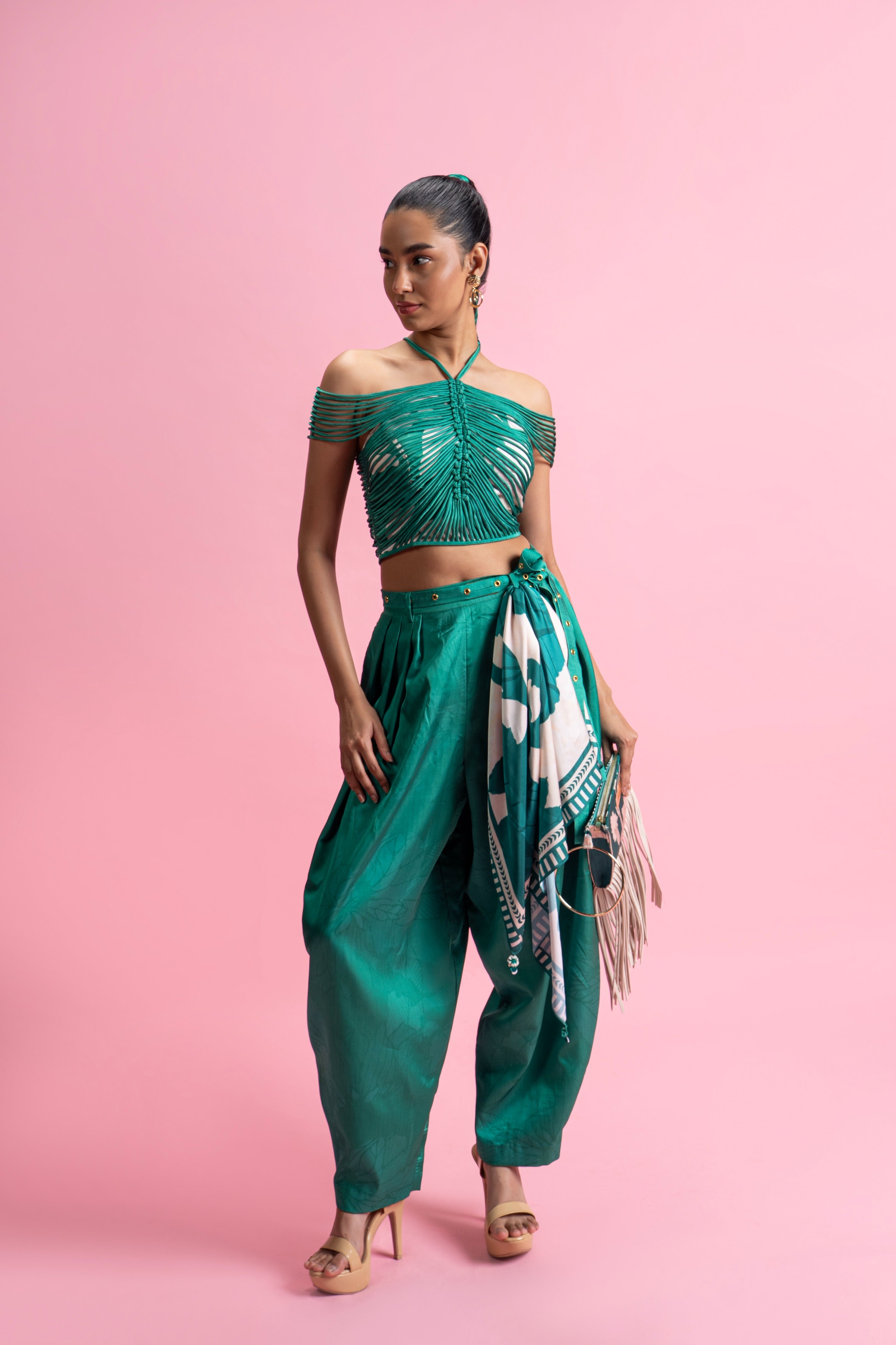 Hand-Coorded Halter Top & Balloon Pants Set