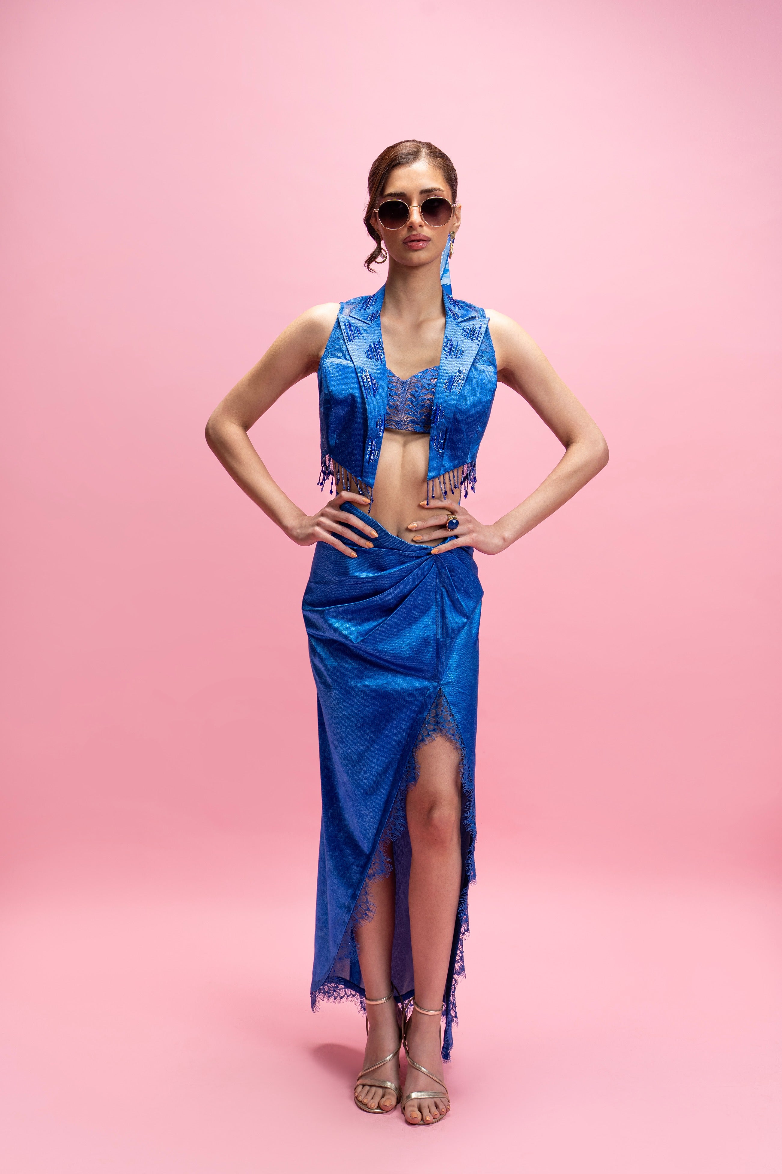 Chantilly Embroidered Bustier, Jacket & Draped Skirt Set
