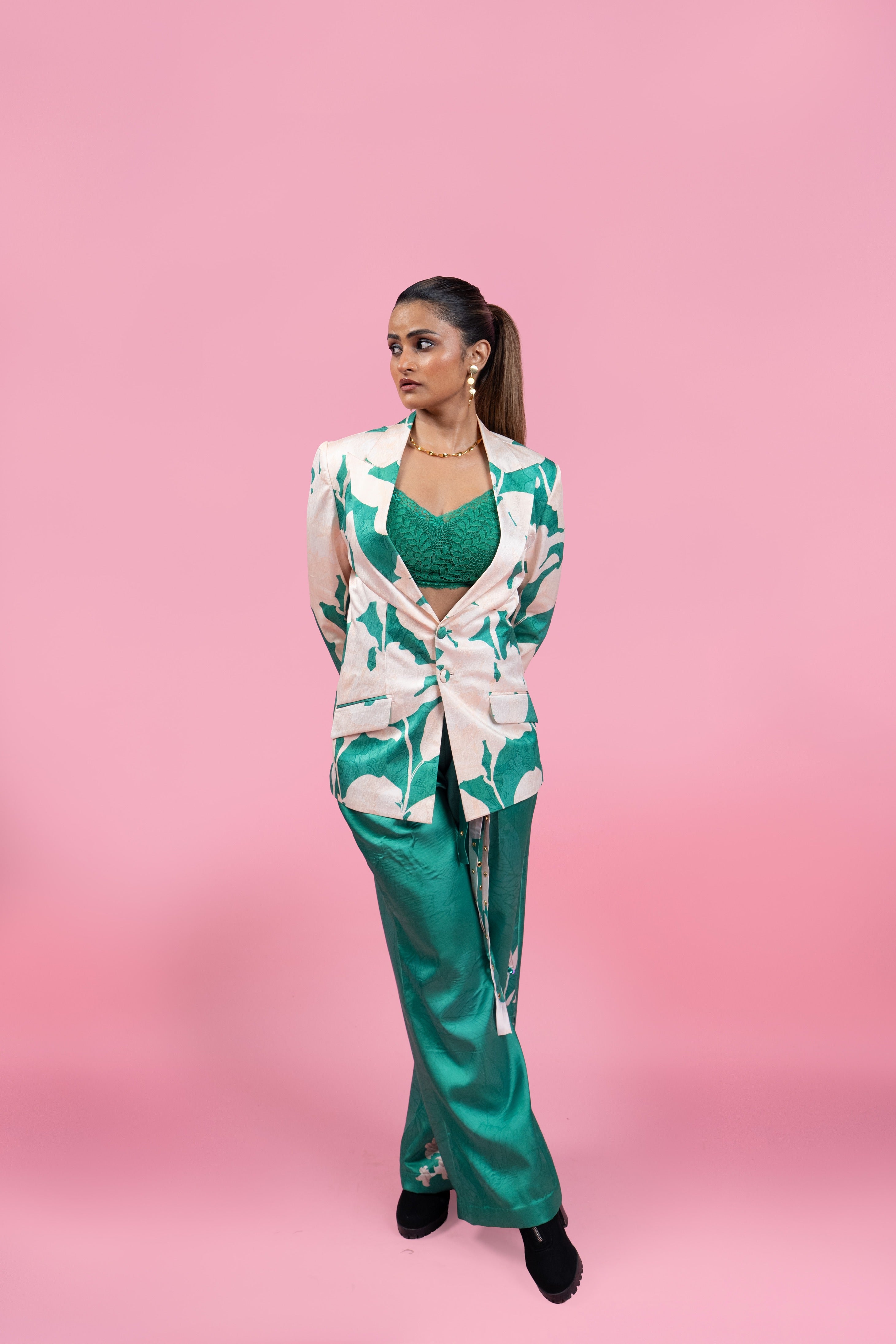 Chantilly Bustier with Placement Print Trouser Suit Set