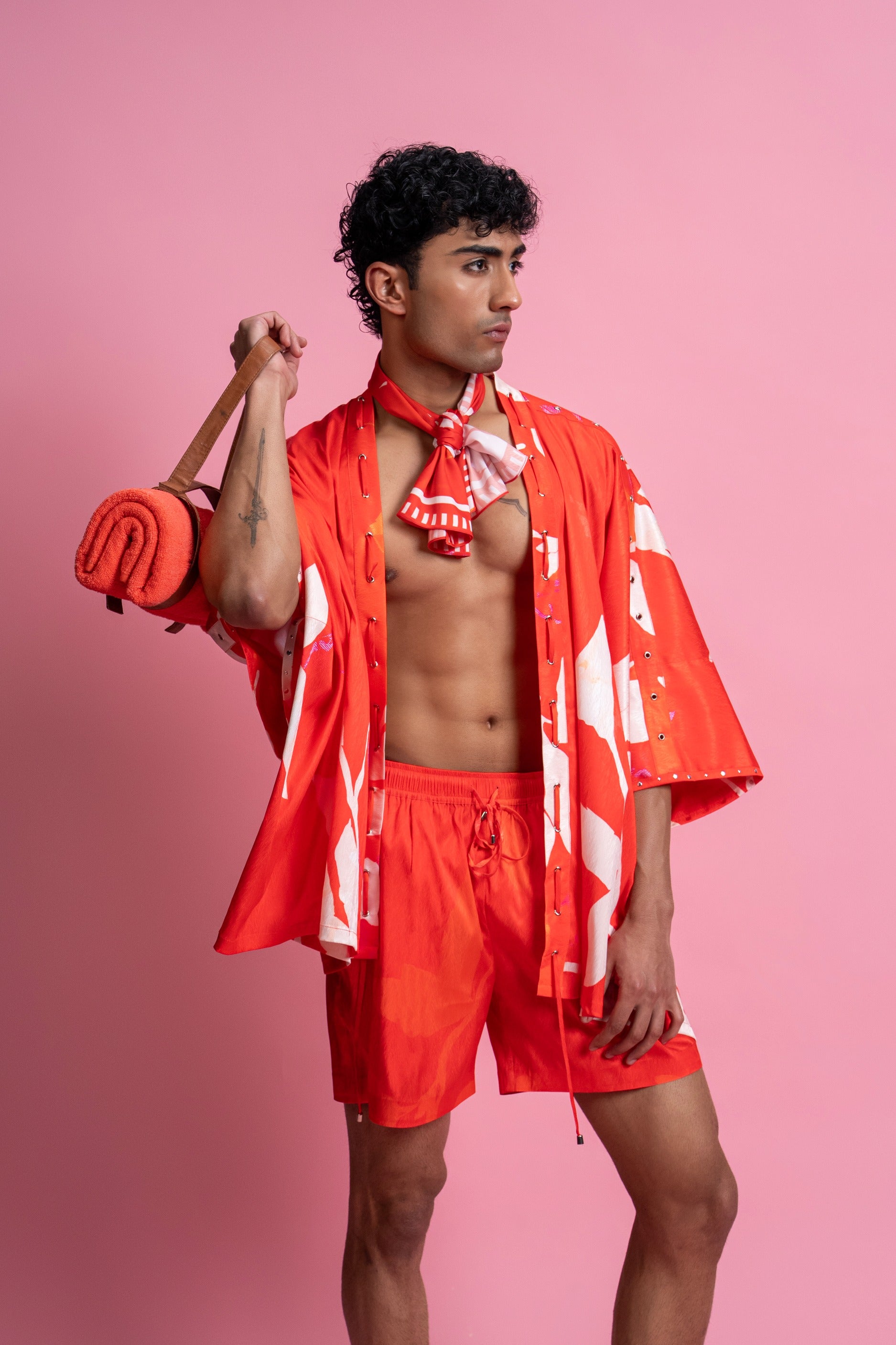 Printed Shirt & Shorts Set with Rivet Detailing