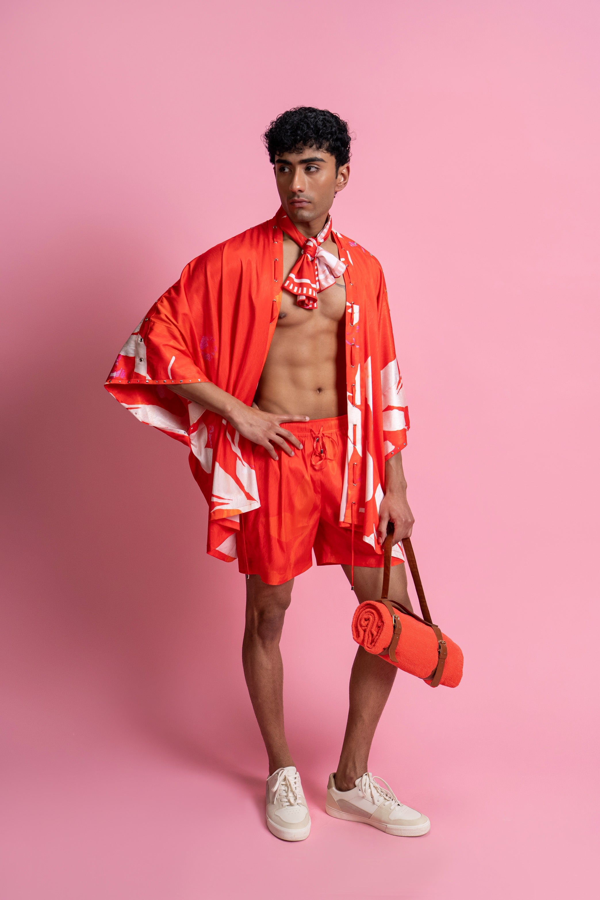 Printed Shirt & Shorts Set with Rivet Detailing