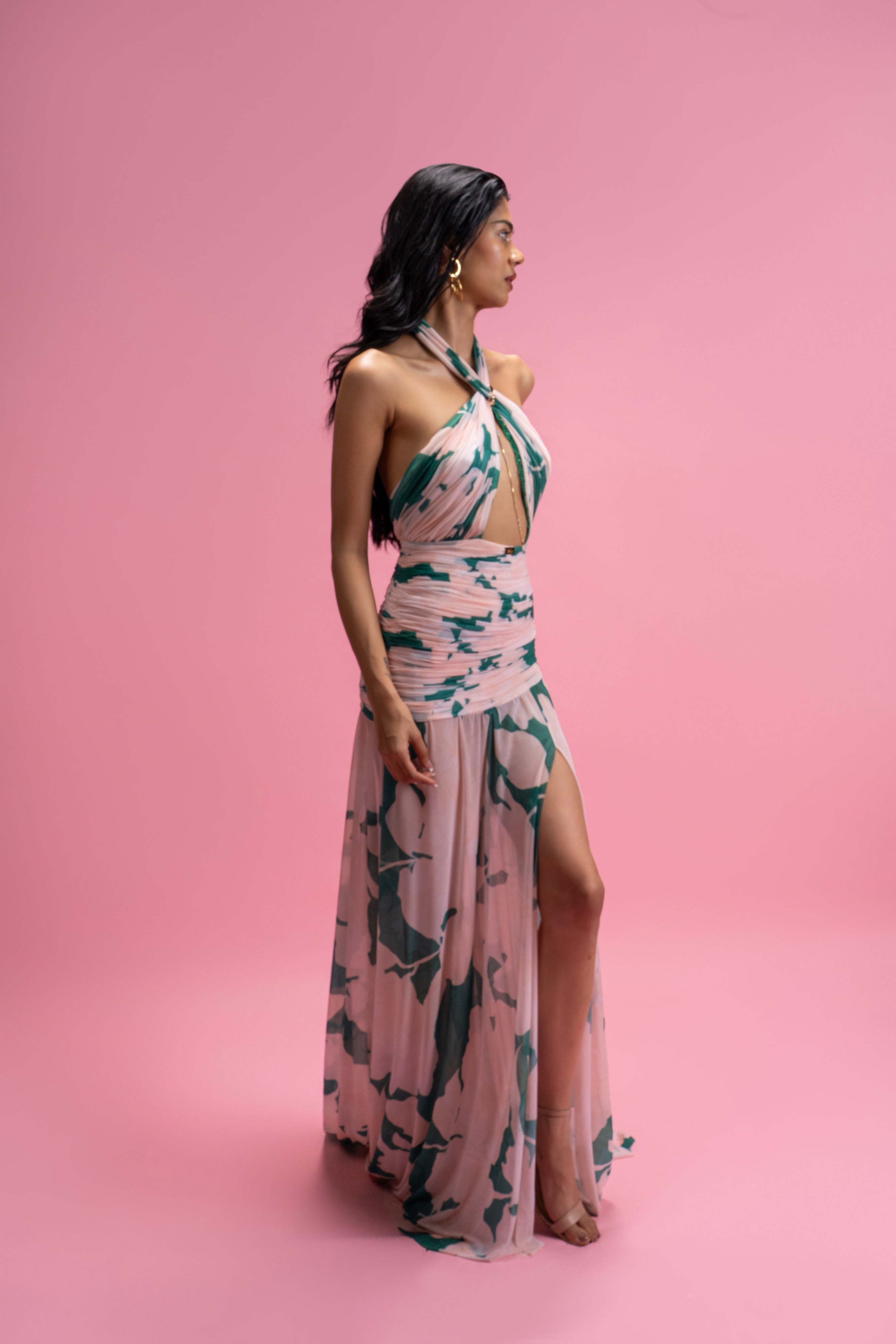 Halter Neck Drape Dress