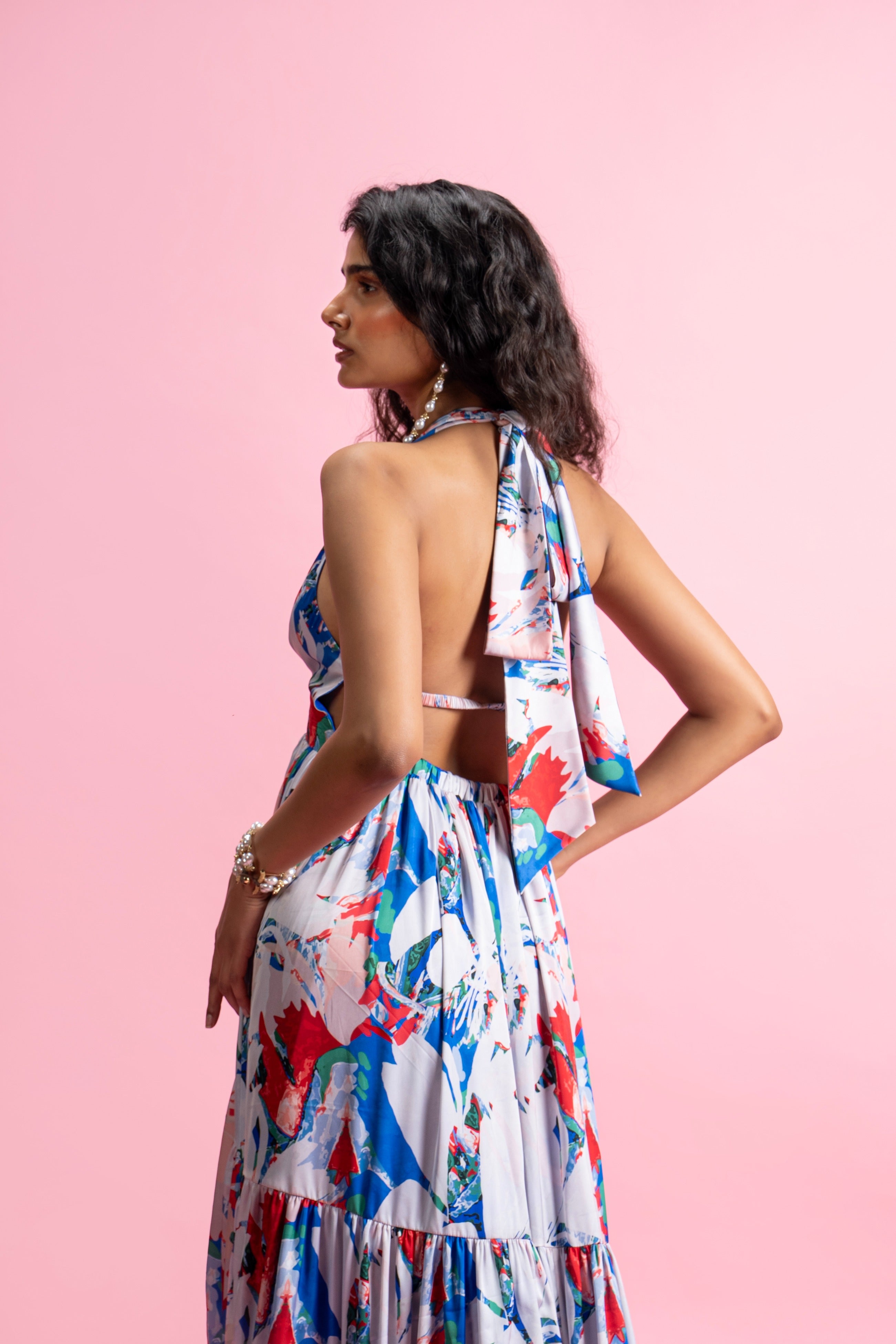 Backless Halter High-Low Maxi Dress