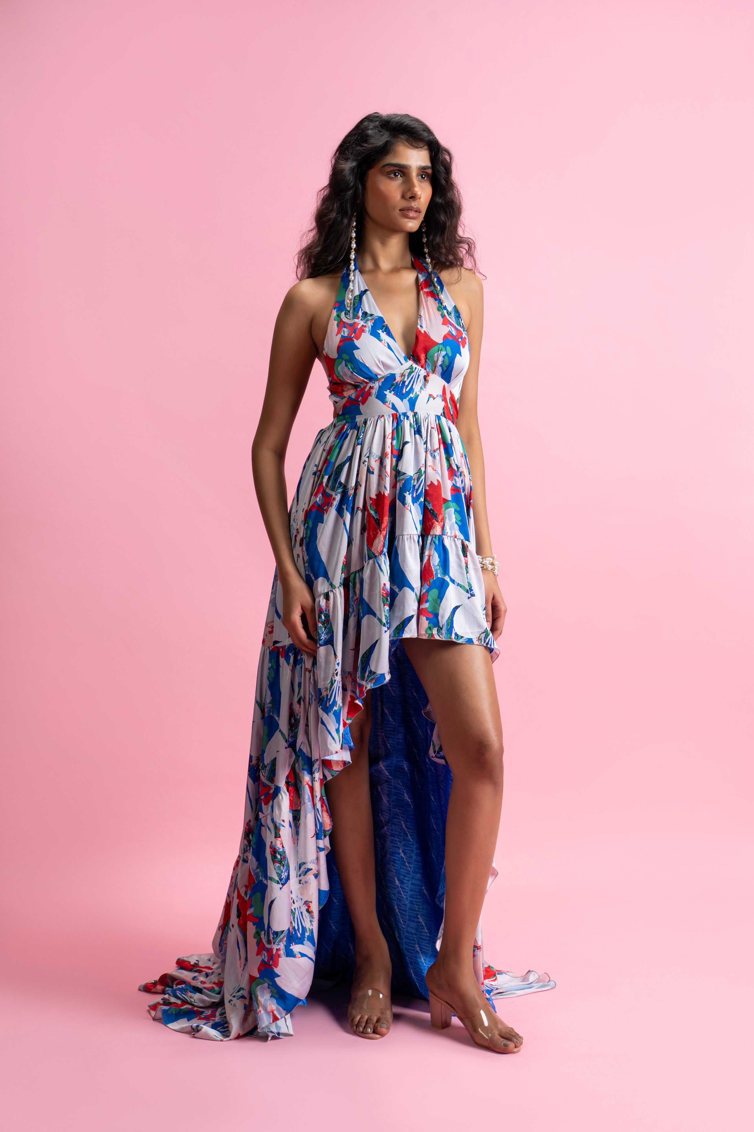 Backless Halter High-Low Maxi Dress