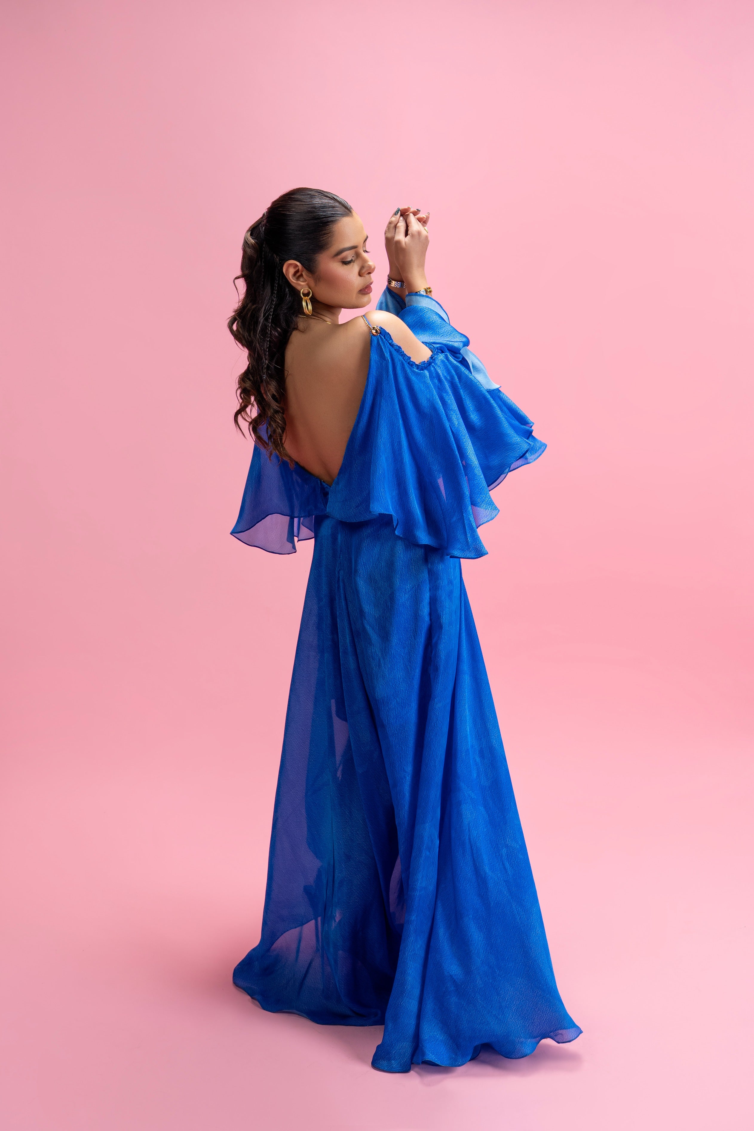 Sheer maxi with statement ruffle sleeves