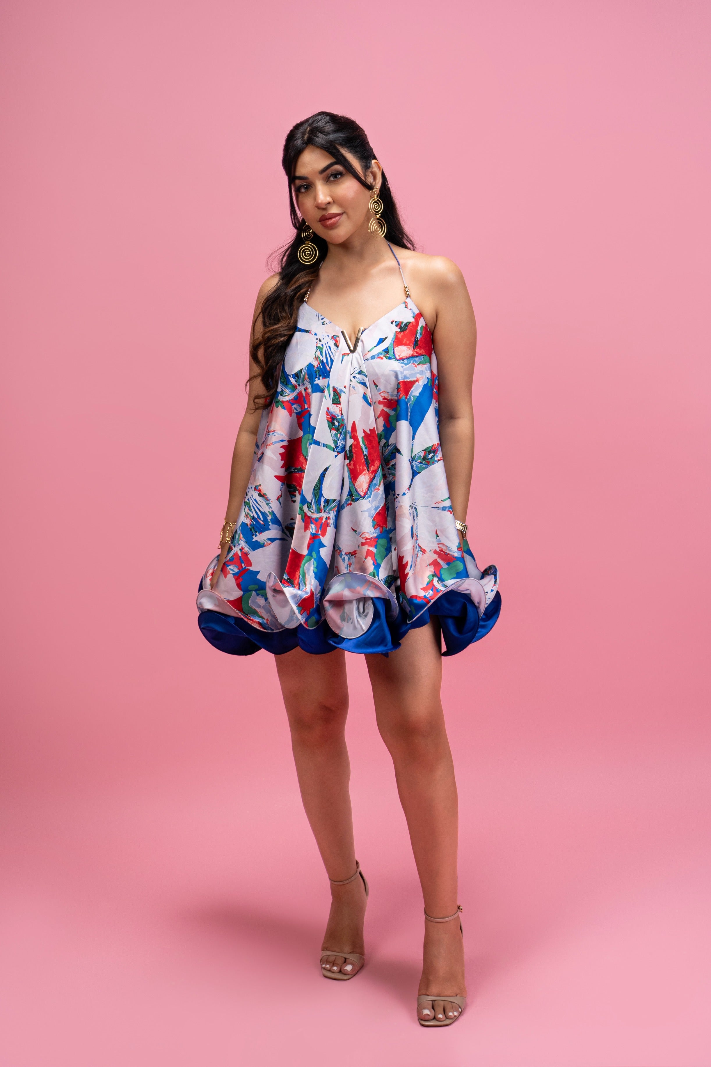 Printed Colorblock mini with wired hem