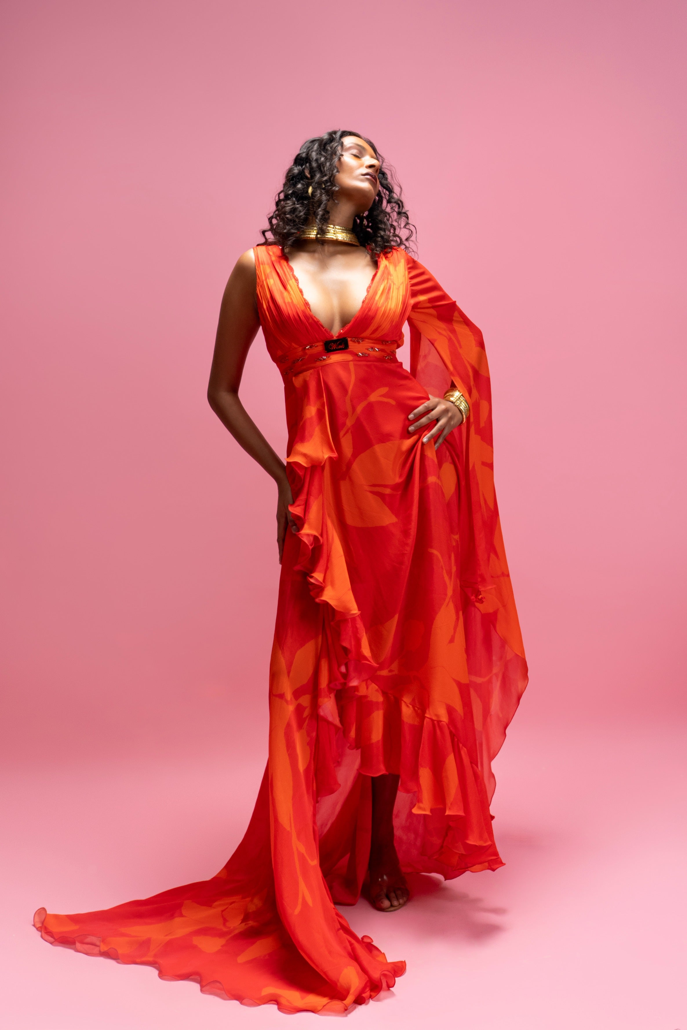 Resort Drape Gown with Gold Buckle Accent