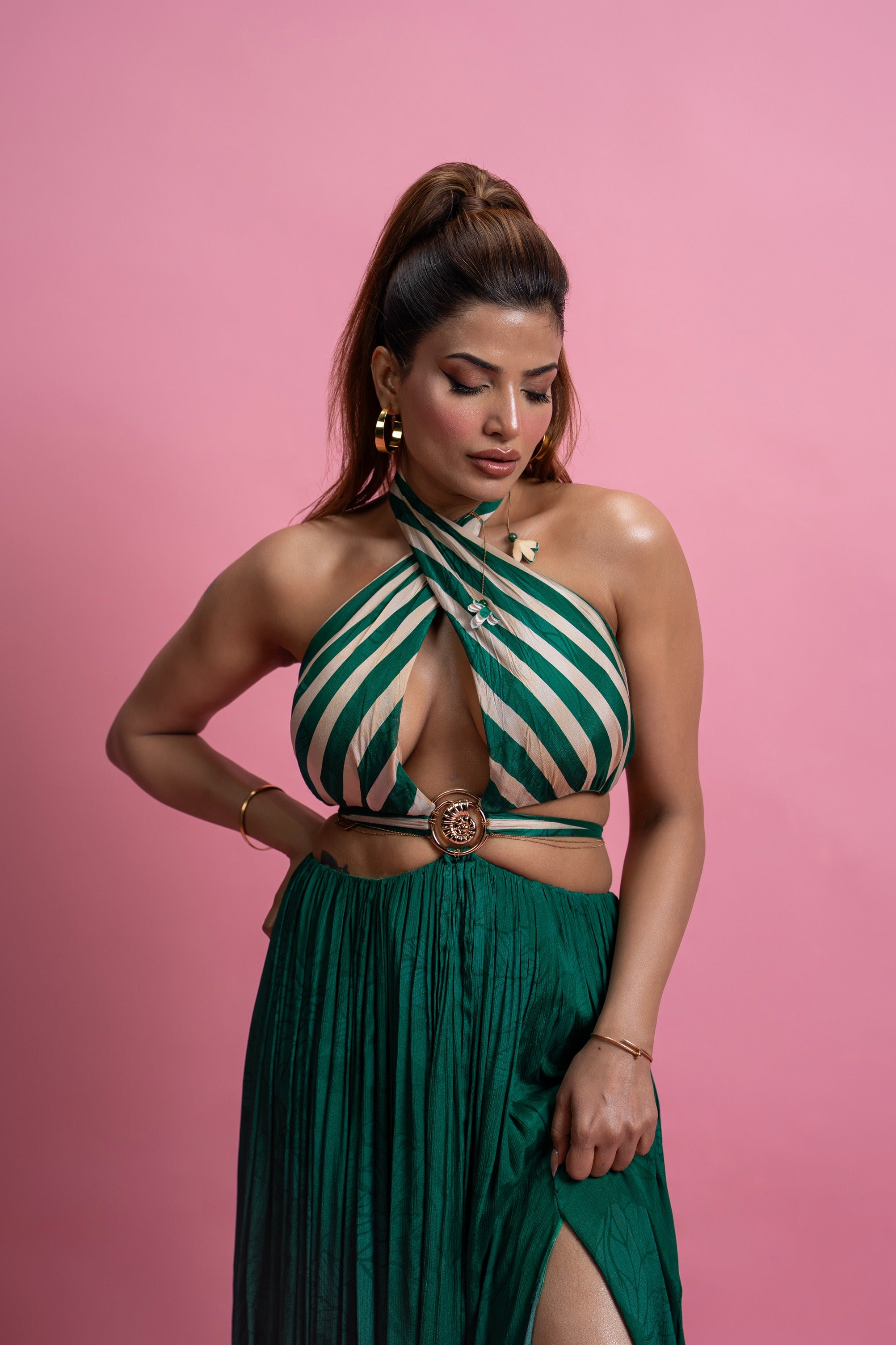 Halter Neck Gathered Maxi Dress