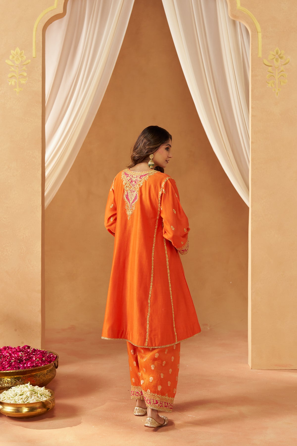 Maahgul Burnt Orange Kalidaar Chauga with Salwar with Dupatta