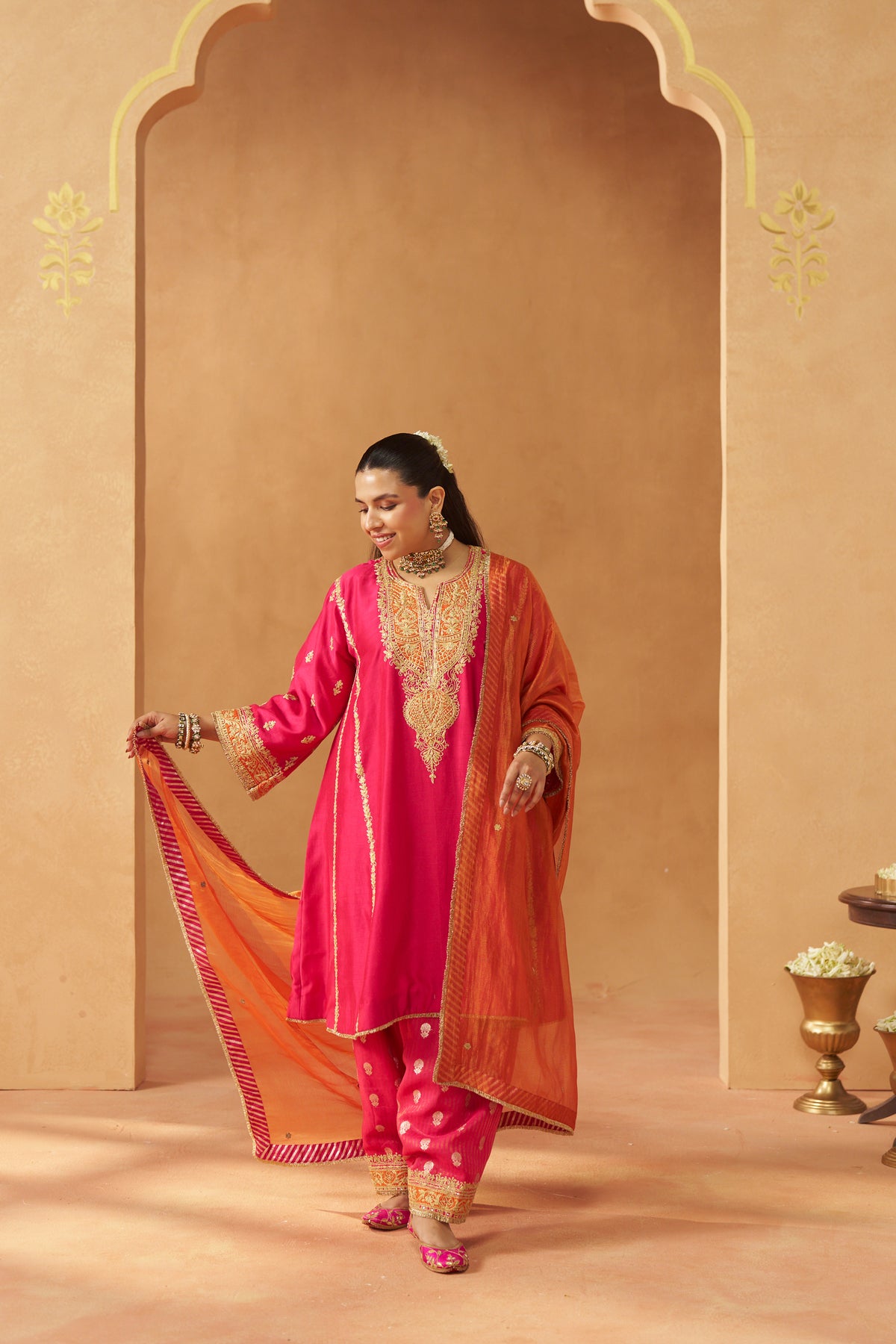 Maahgul Hotpink Kalidaar Chauga with Salwar with Dupatta