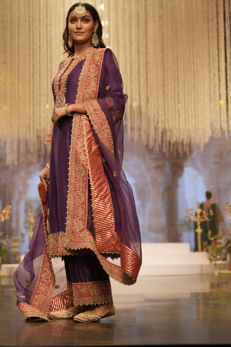 Maisha-Long A-line Kurta with Palazzo and Dupatta