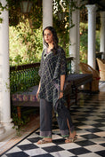 Load image into Gallery viewer, Black Taruh V neck Kaftaan with Palazzo & Slip - Set of 3
