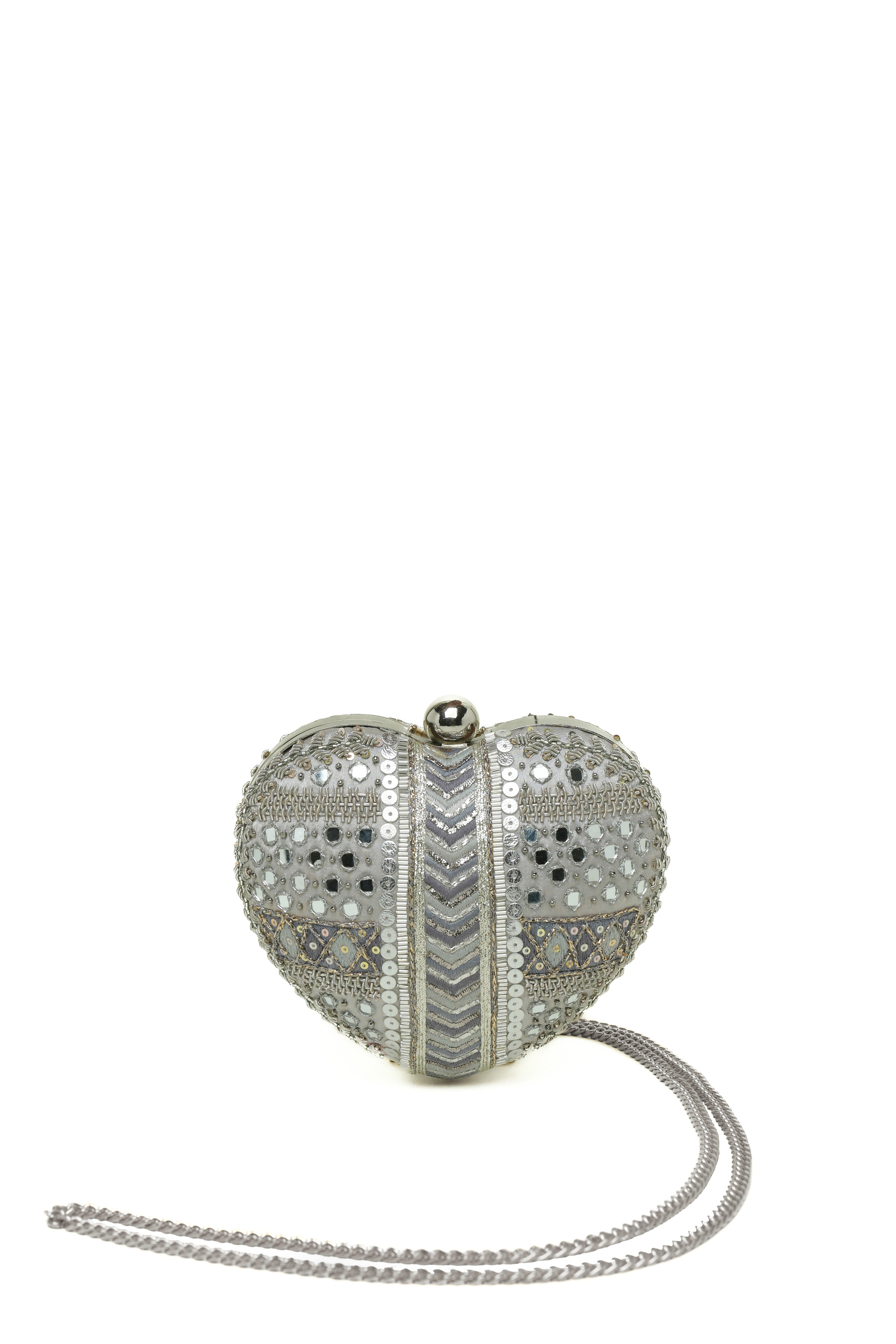 MANZAR HEART CLUTCH – PEWTER SILVER