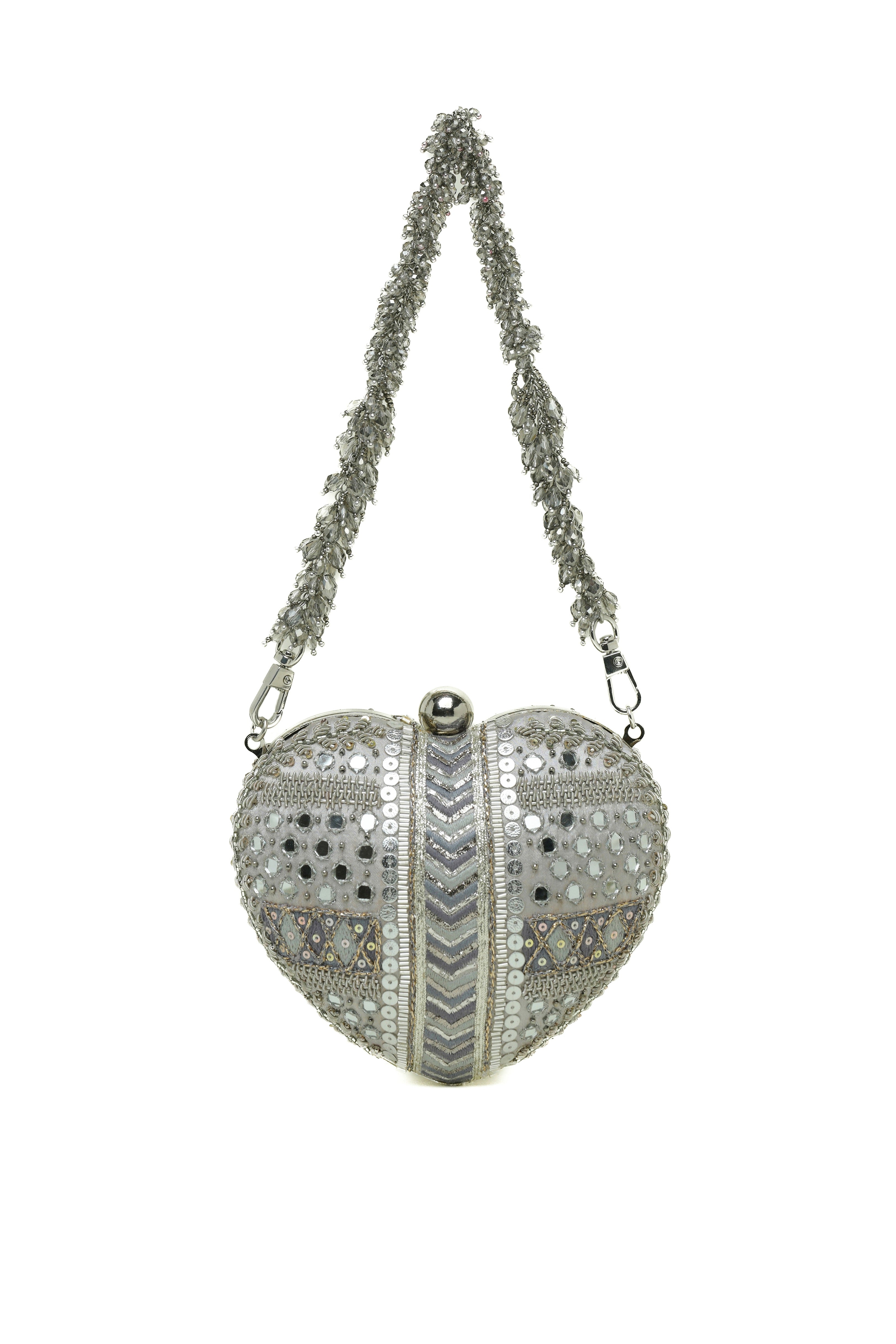 MANZAR HEART CLUTCH – PEWTER SILVER