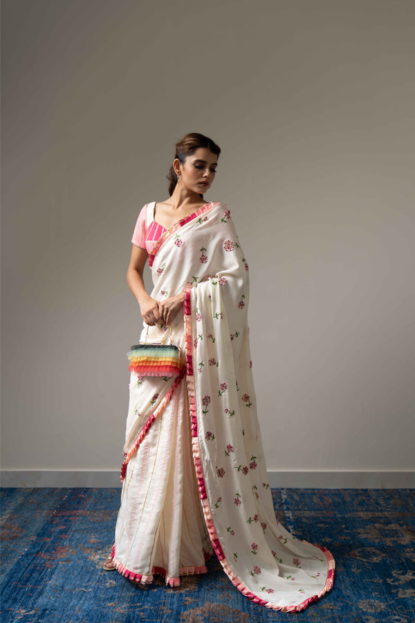 Ivory Marigold Saree