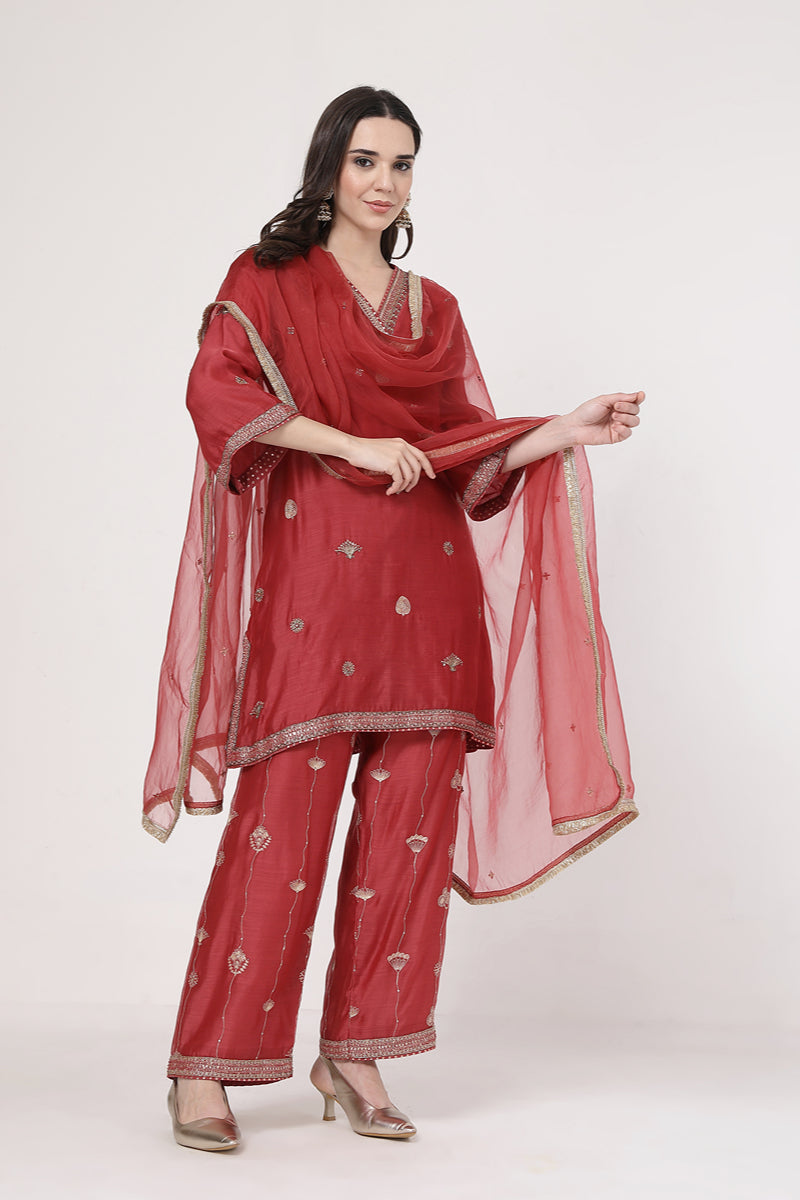 Maroon Embroidered Suit Set