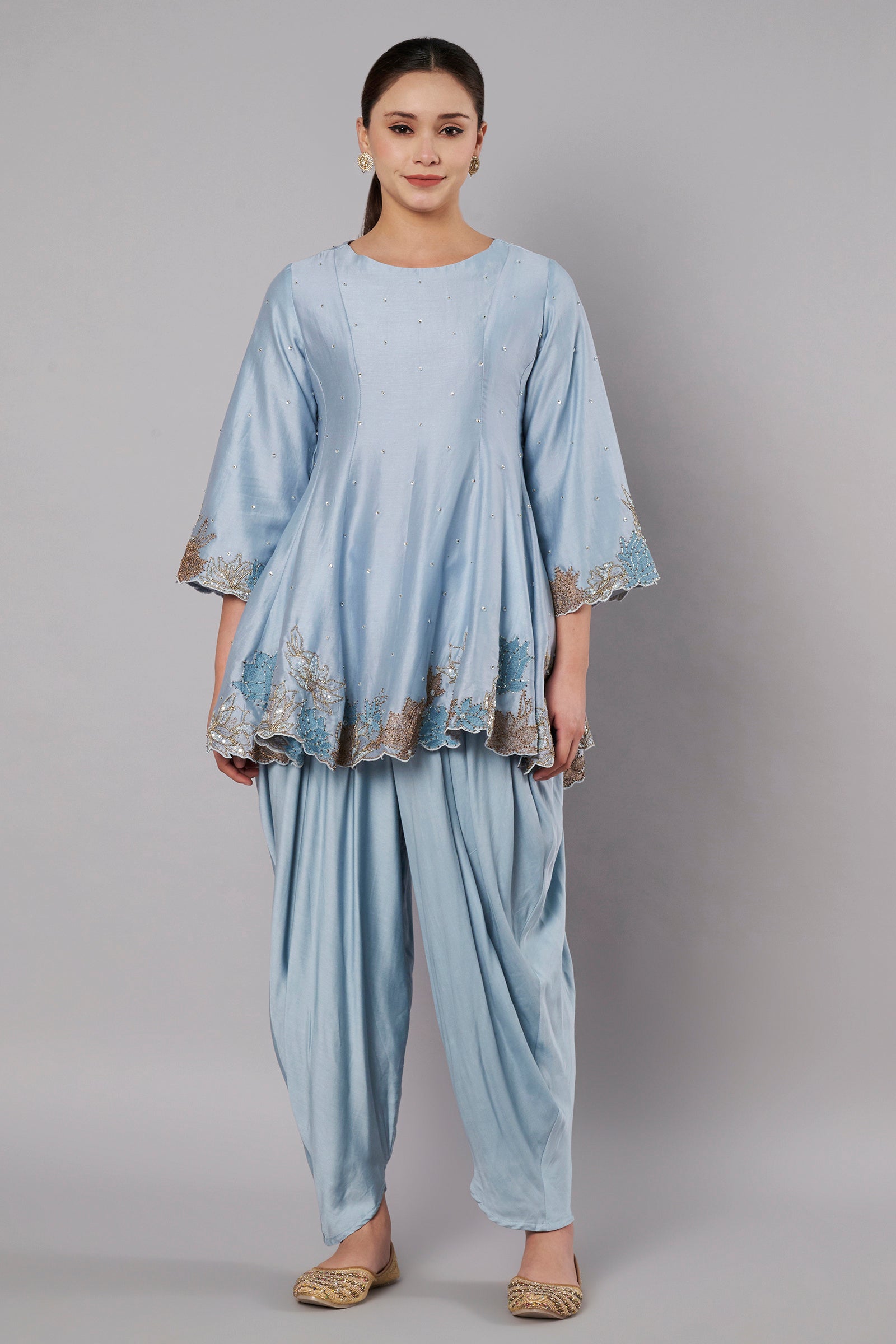 Meadow Short Kali Set with dhoti - Dusty Blue