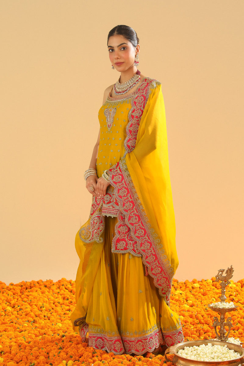 Mehan-Short Kurta with Garara and Dupatta