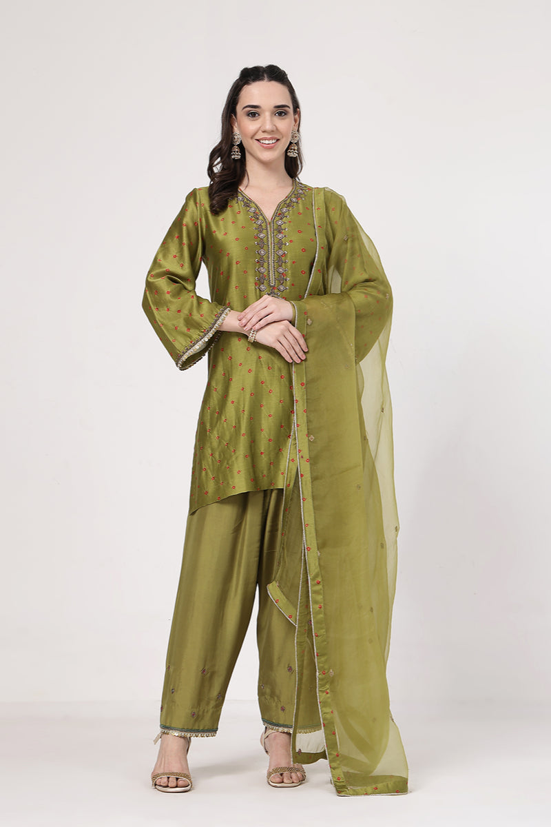 Mehndi Green Bandhani Set