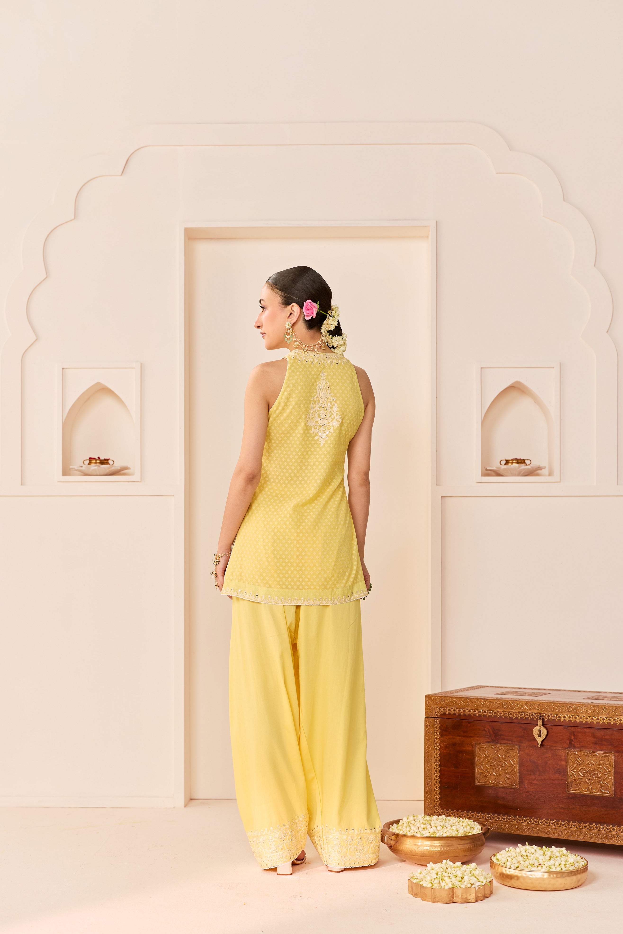 MIRAL - LEMON YELLOW SHORT KURTA WITH FARSI SALWAR AND DUPATTA