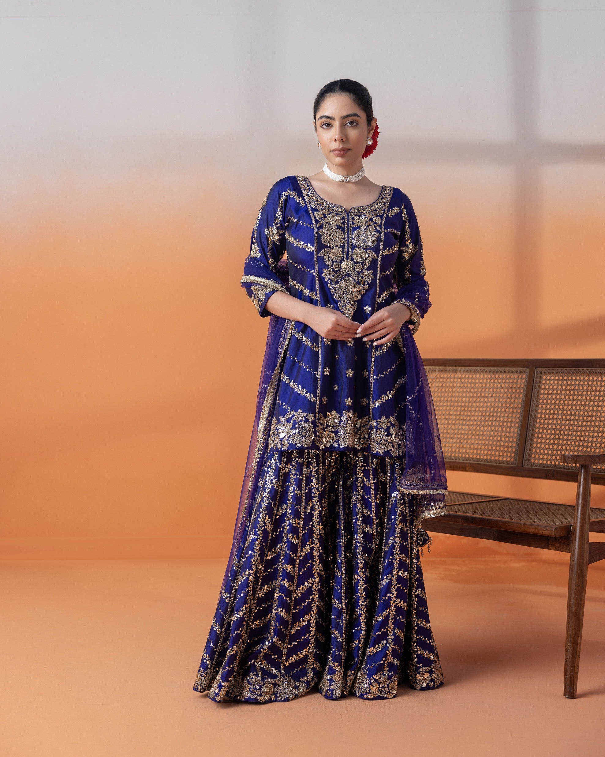 Purple Zardosi & Dapka Gharara Set