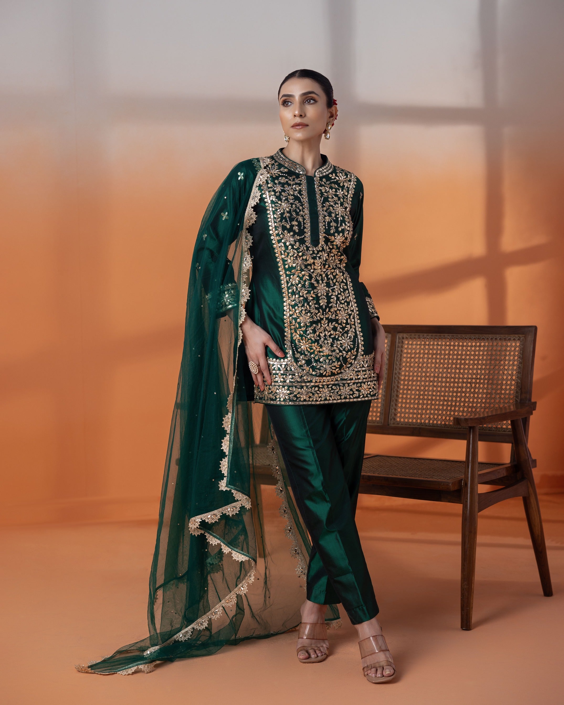 Bottle Green Nakshi & Dapka Ensemble