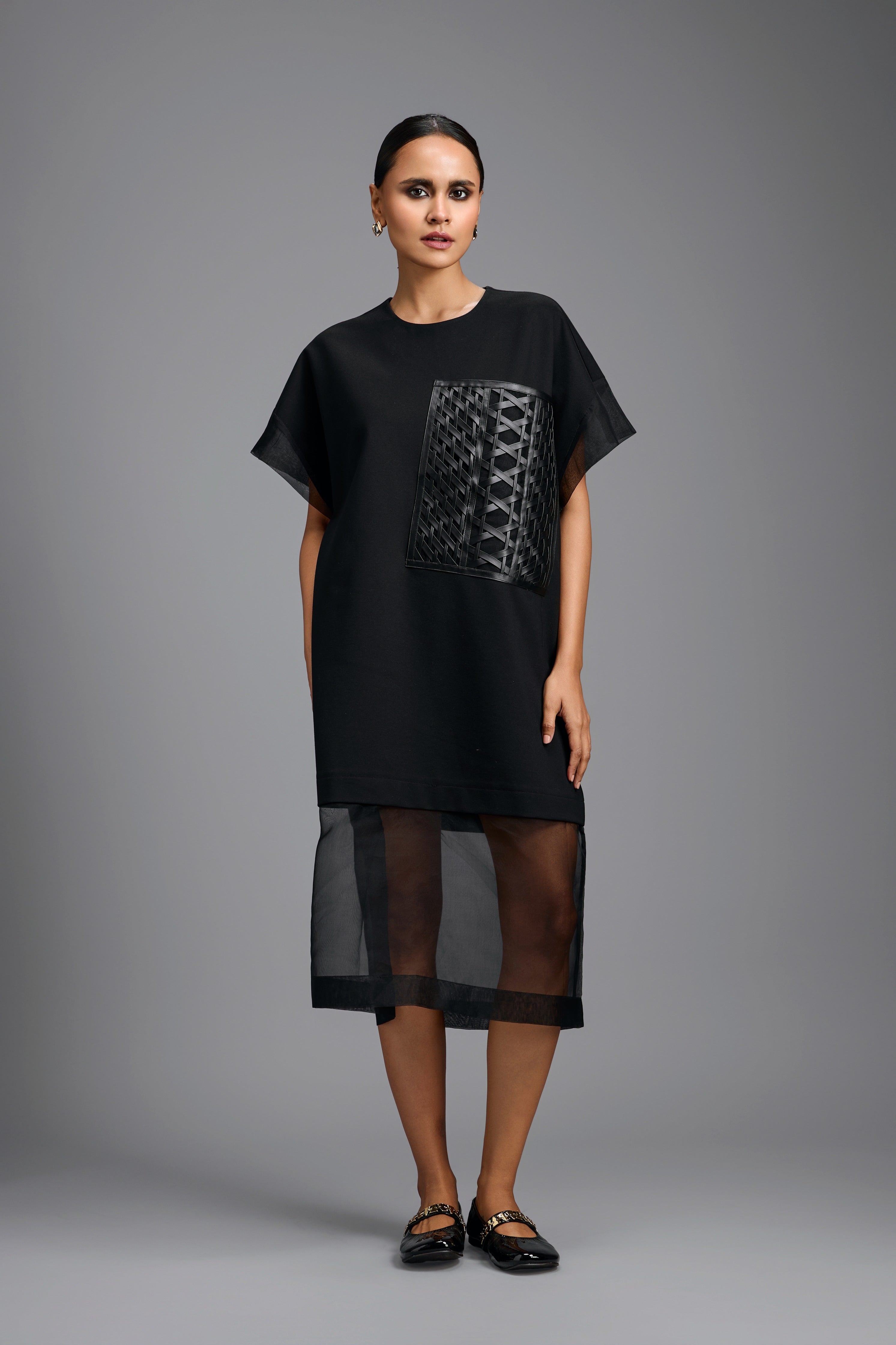 Black Oversized Dress with Sheer Hem Detail