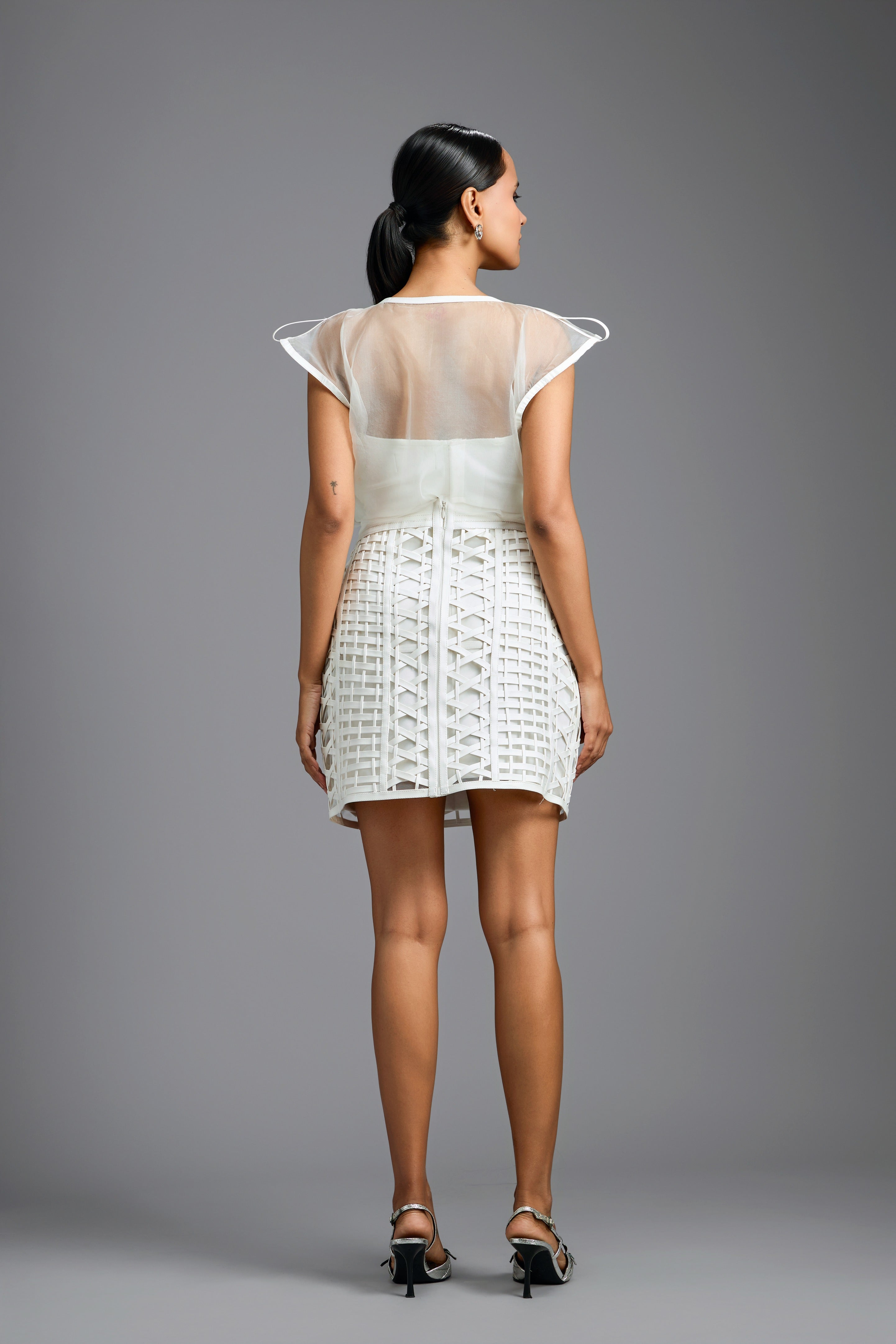 White Organza Sculpted Corset-Style Top