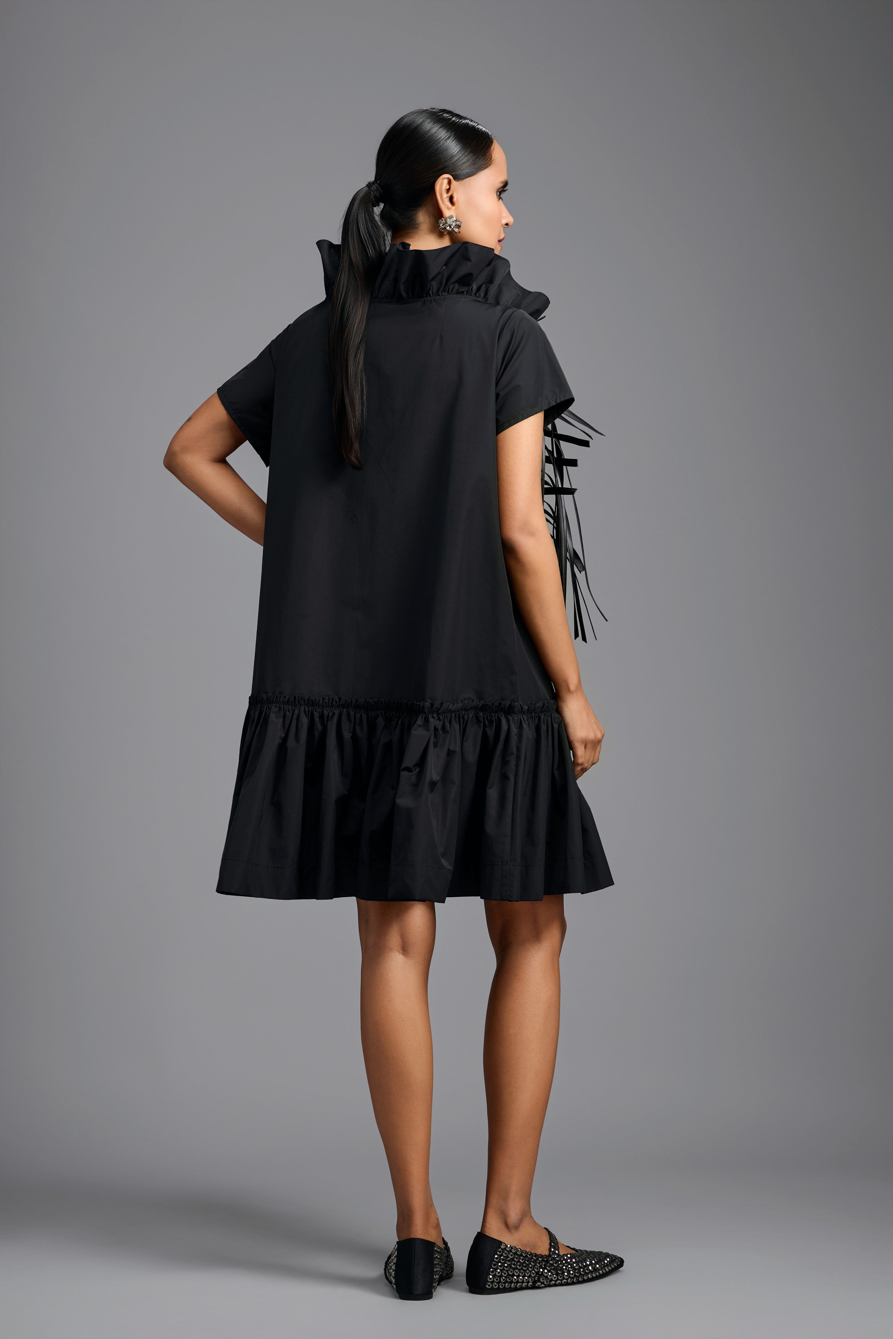 Black Leather Panel Sculptural Dress
